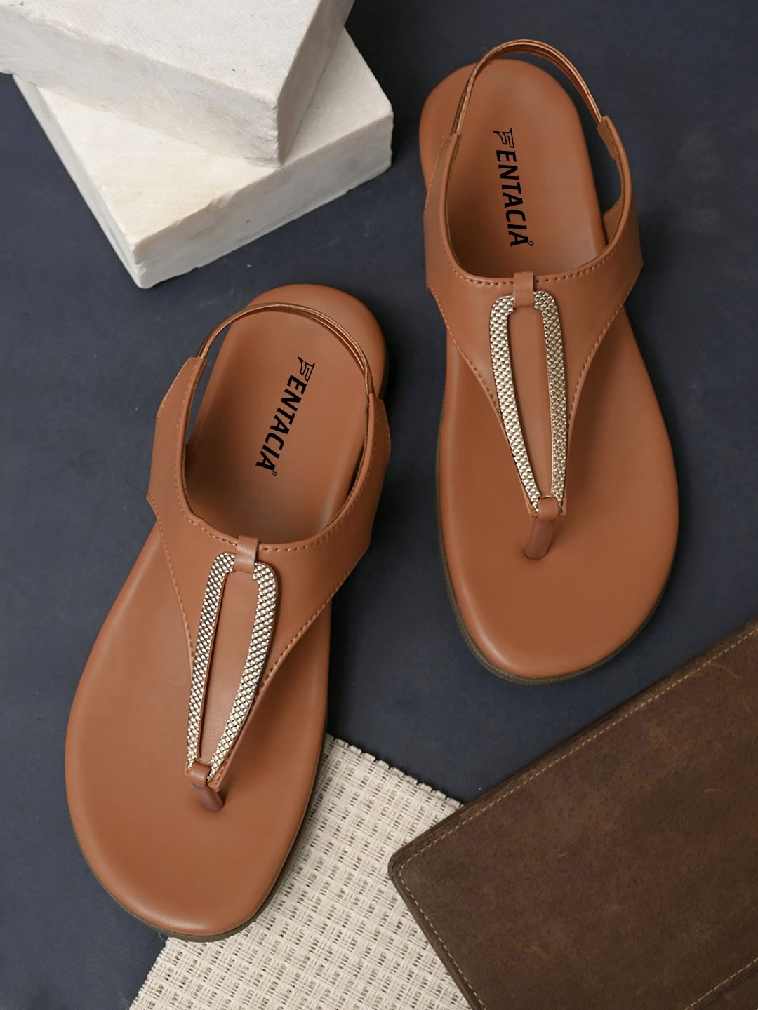

Fentacia Women Tan Striped T-Strap Flats