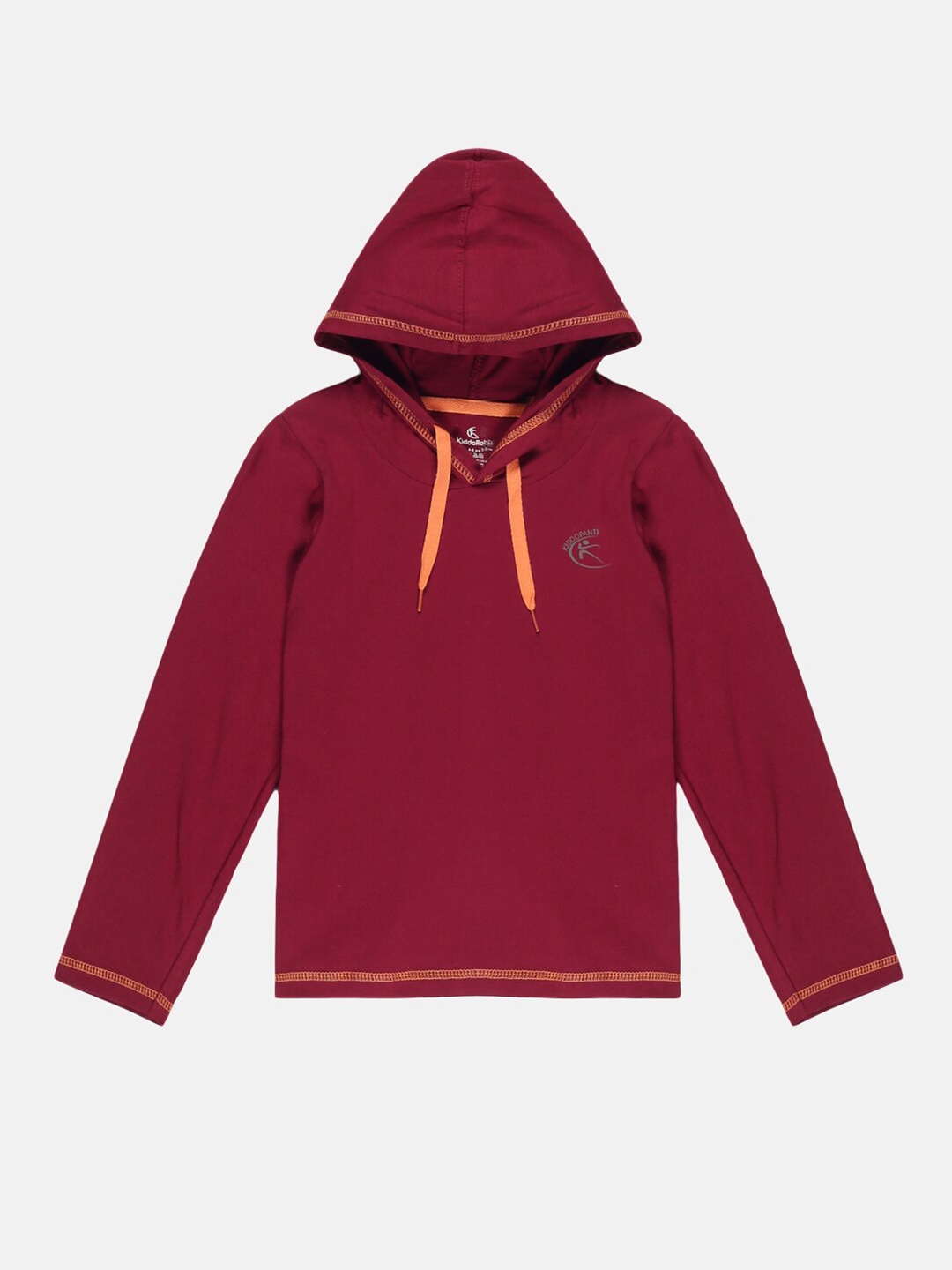 

KiddoPanti Boys Maroon Solid Hooded Pure Cotton T-shirt