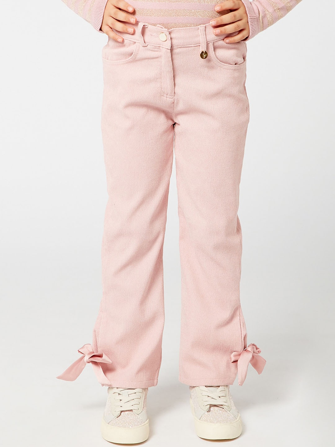 

One Friday Girls Pink Solid Trousers