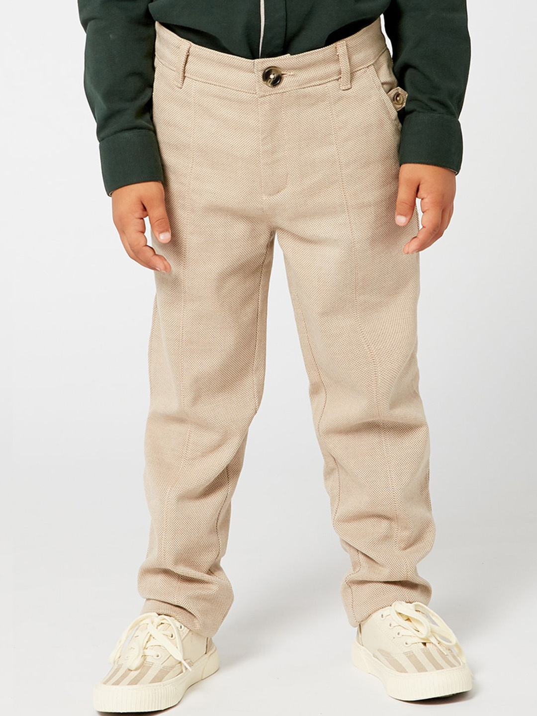 

One Friday Boys Beige Solid Trousers