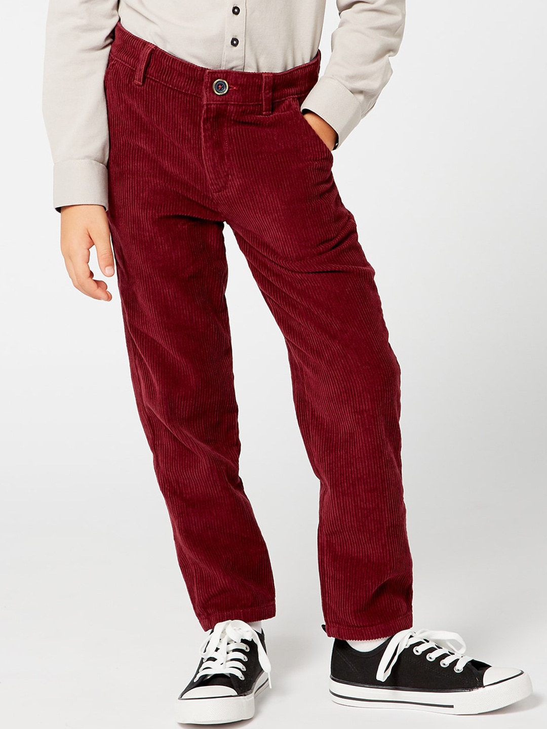 

One Friday Boys Maroon Striped Pure Cotton Trousers
