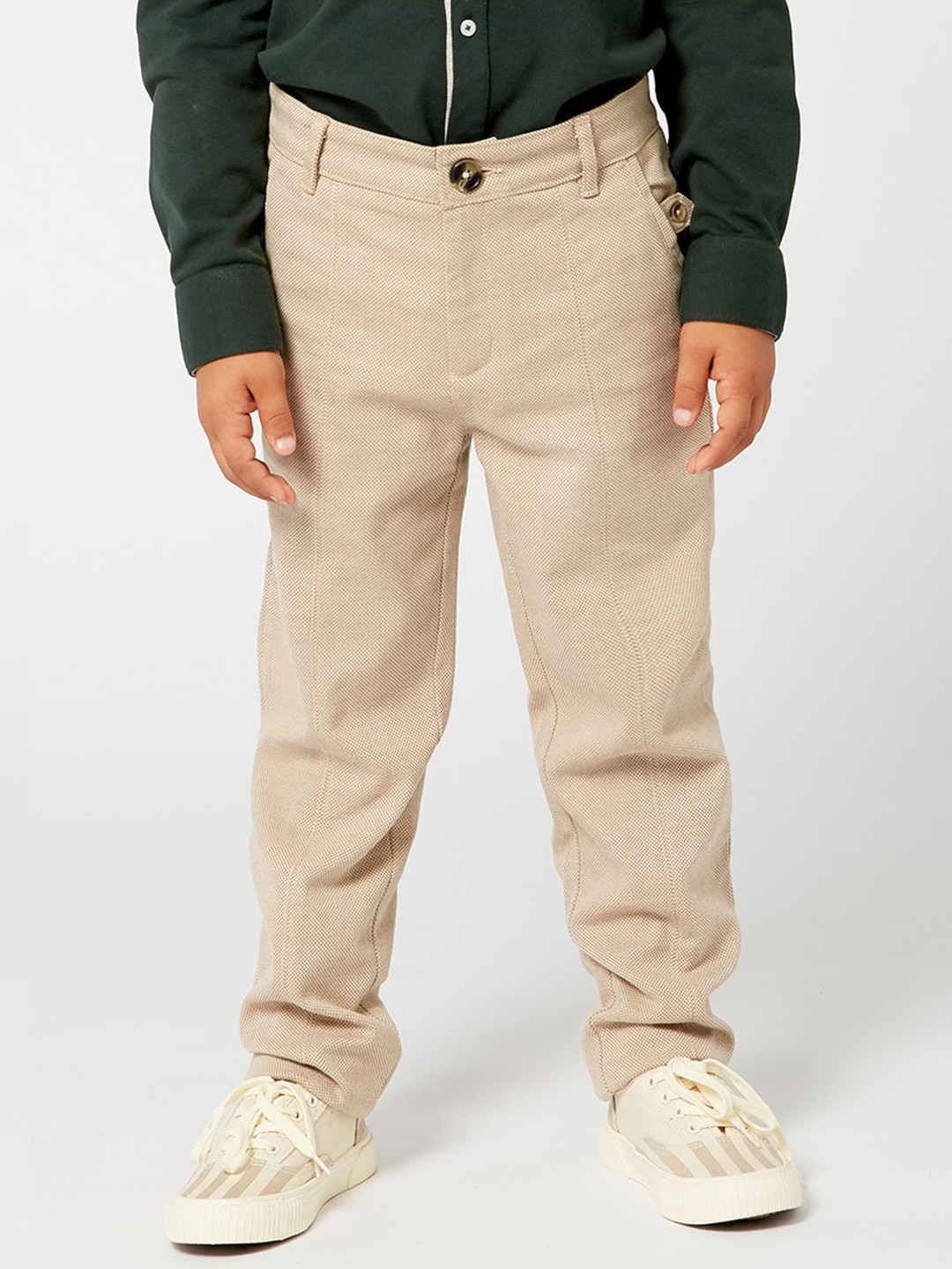 

One Friday Boys Beige Solid Trousers