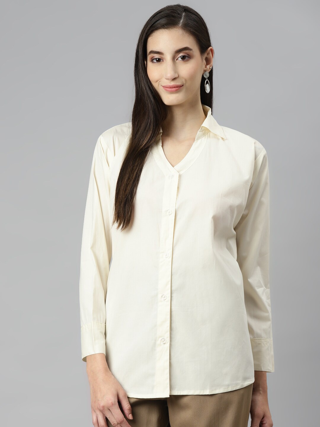 

Aarika Women Off White Classic Casual Shirt