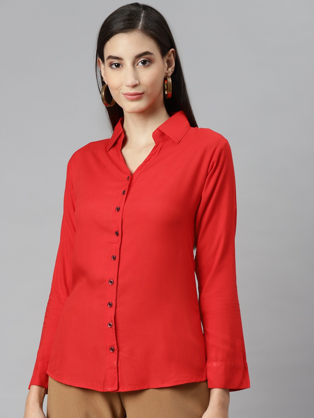 

Aarika Women Cotton Red Classic Casual Shirt