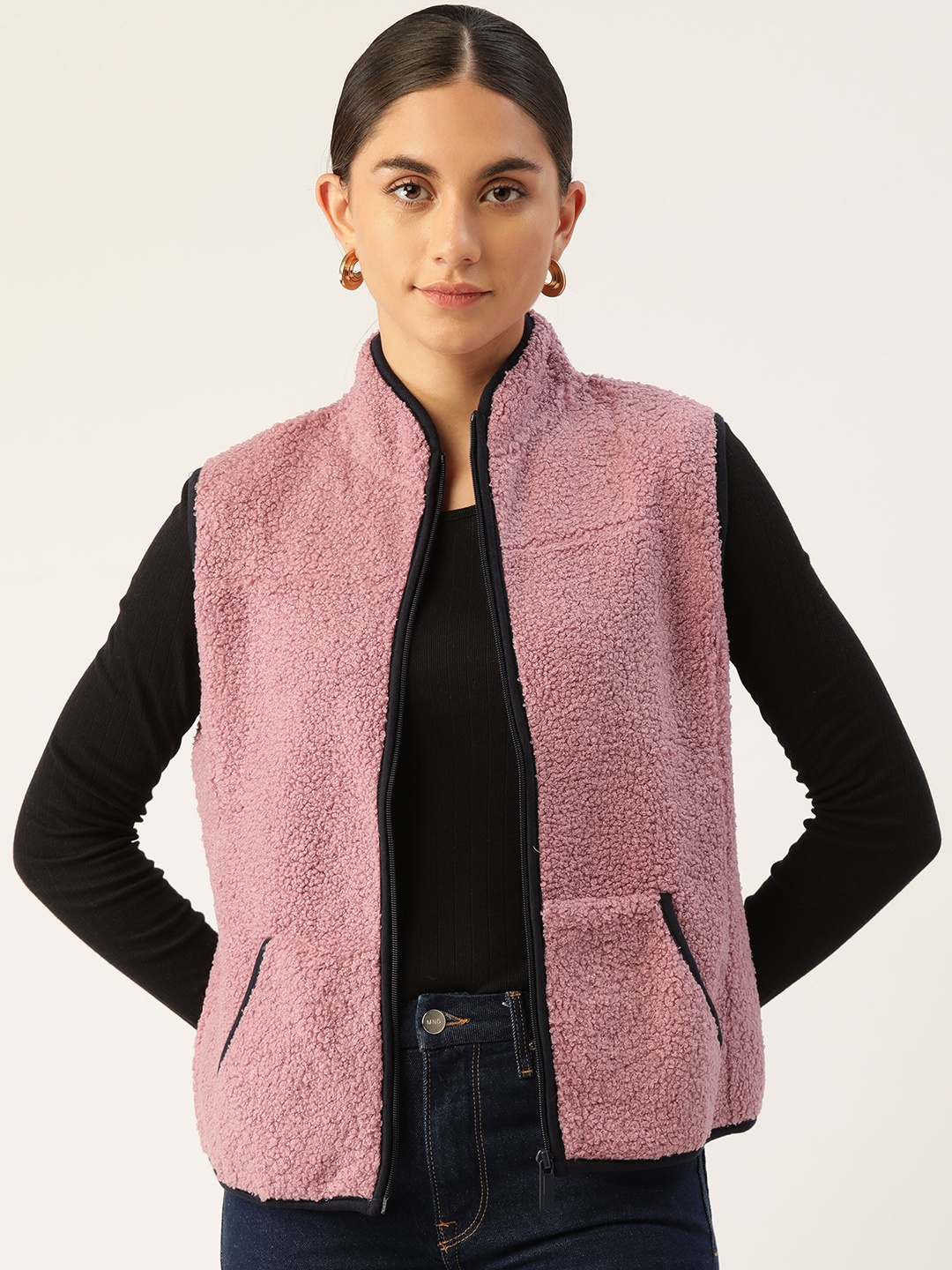 

Madame Women Lavender Sleeveless Front-Open Sweatshirt