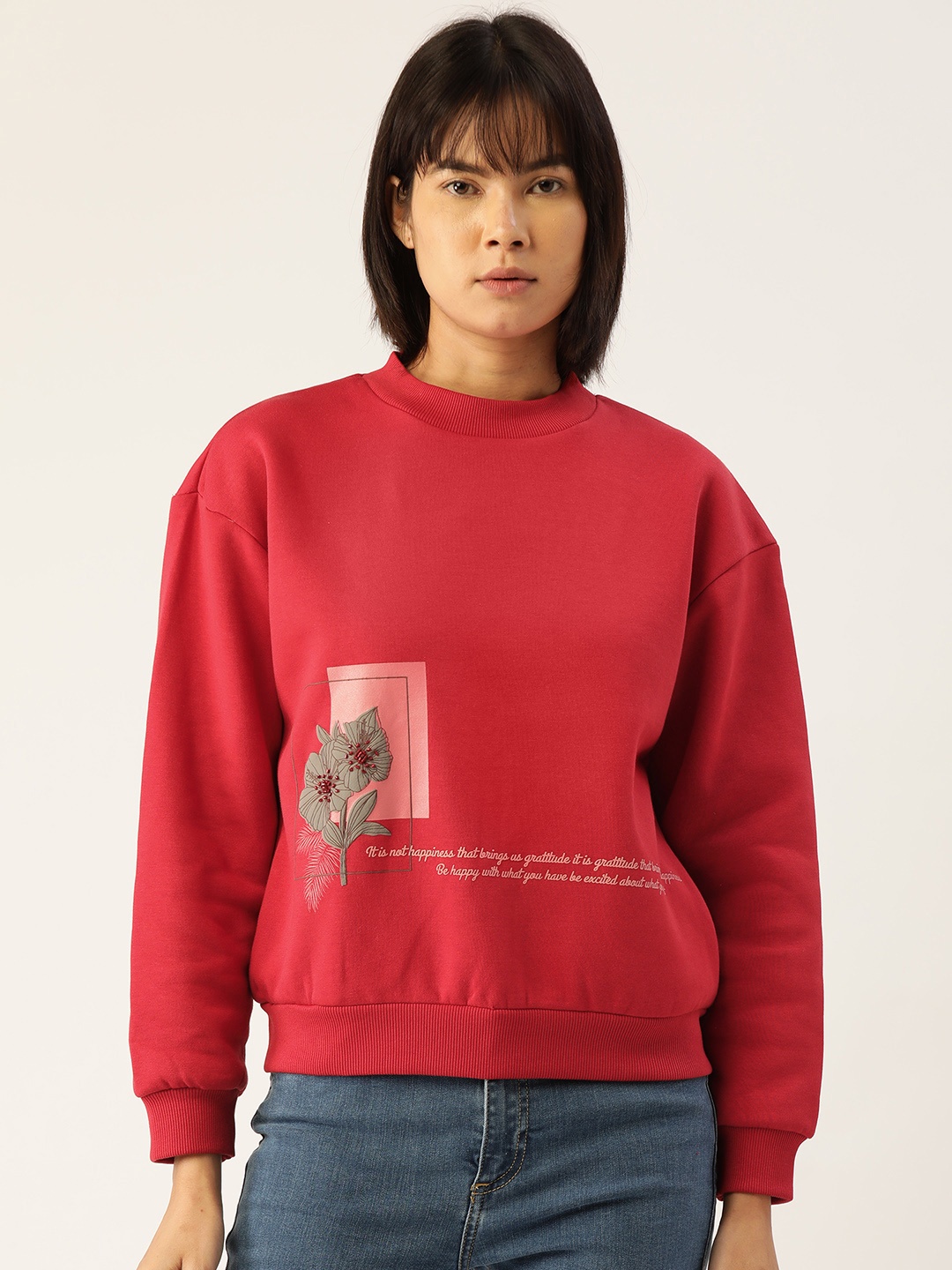 

Madame Women Red Printed Sweatshirt