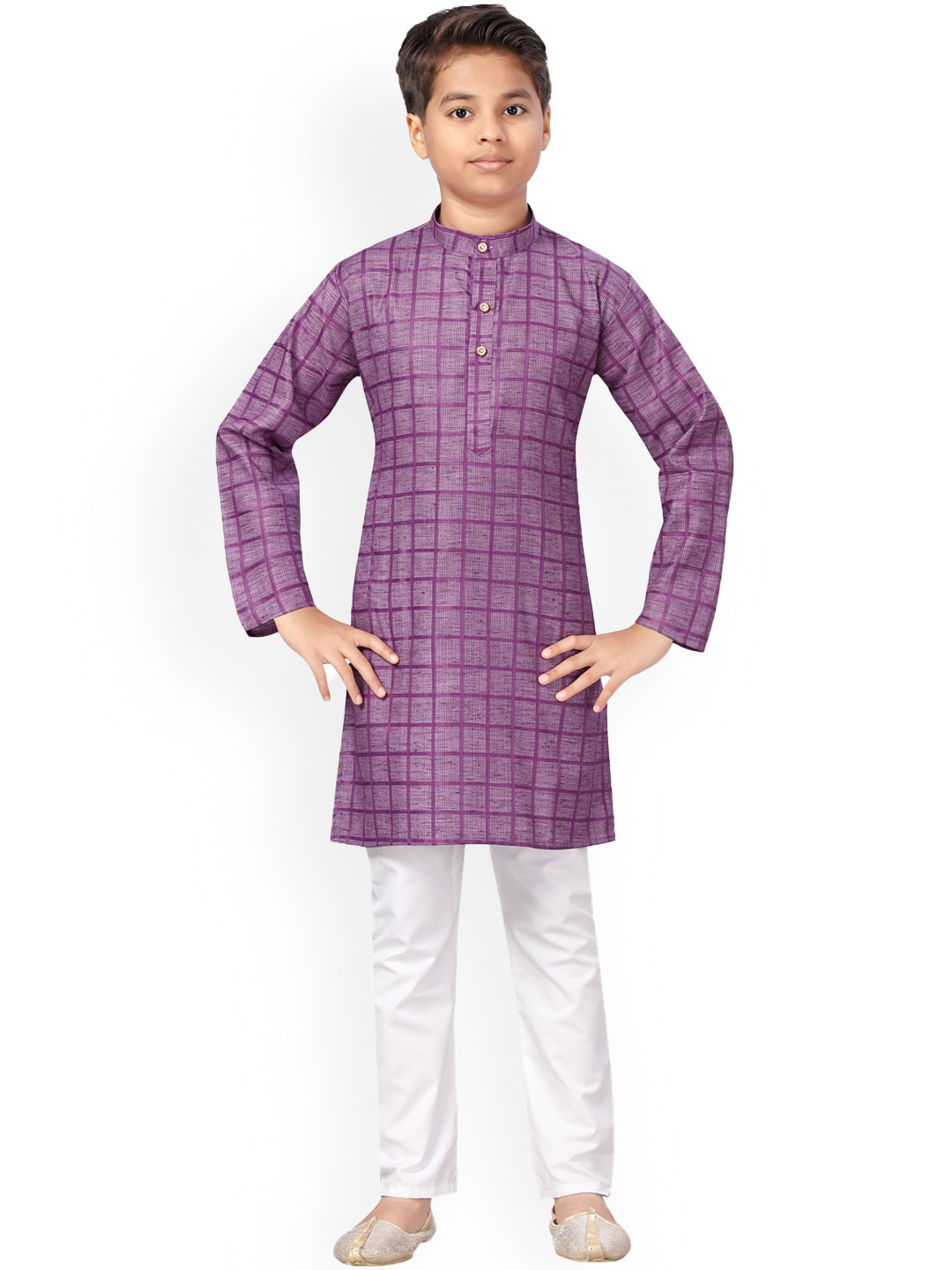 

Aarika Boys Purple Checked Pure Cotton Kurta With Pyjama