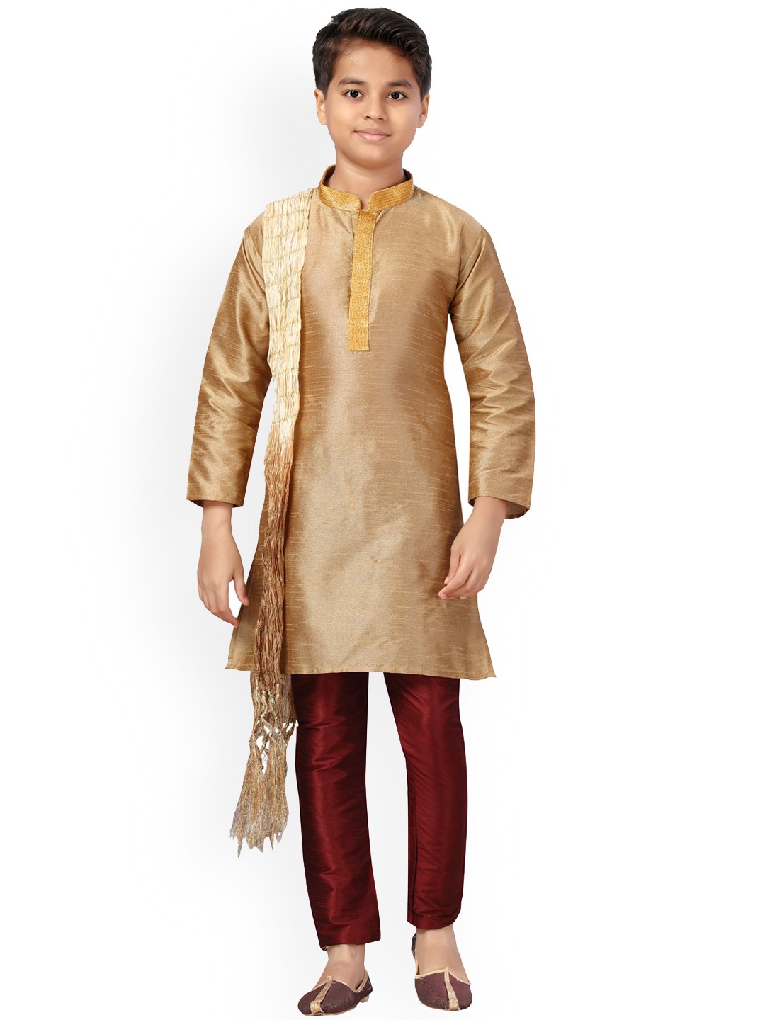 

Aarika Boys Pure Cotton Kurta with Pyjamas & With Dupatta, Beige