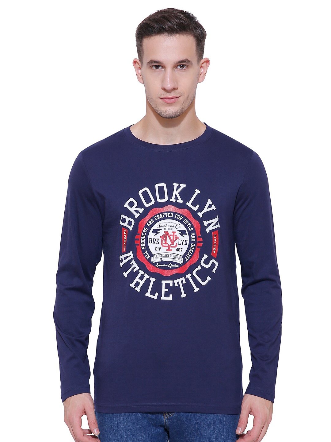

DYCA Men Navy Blue Typography Cotton Printed T-shirt