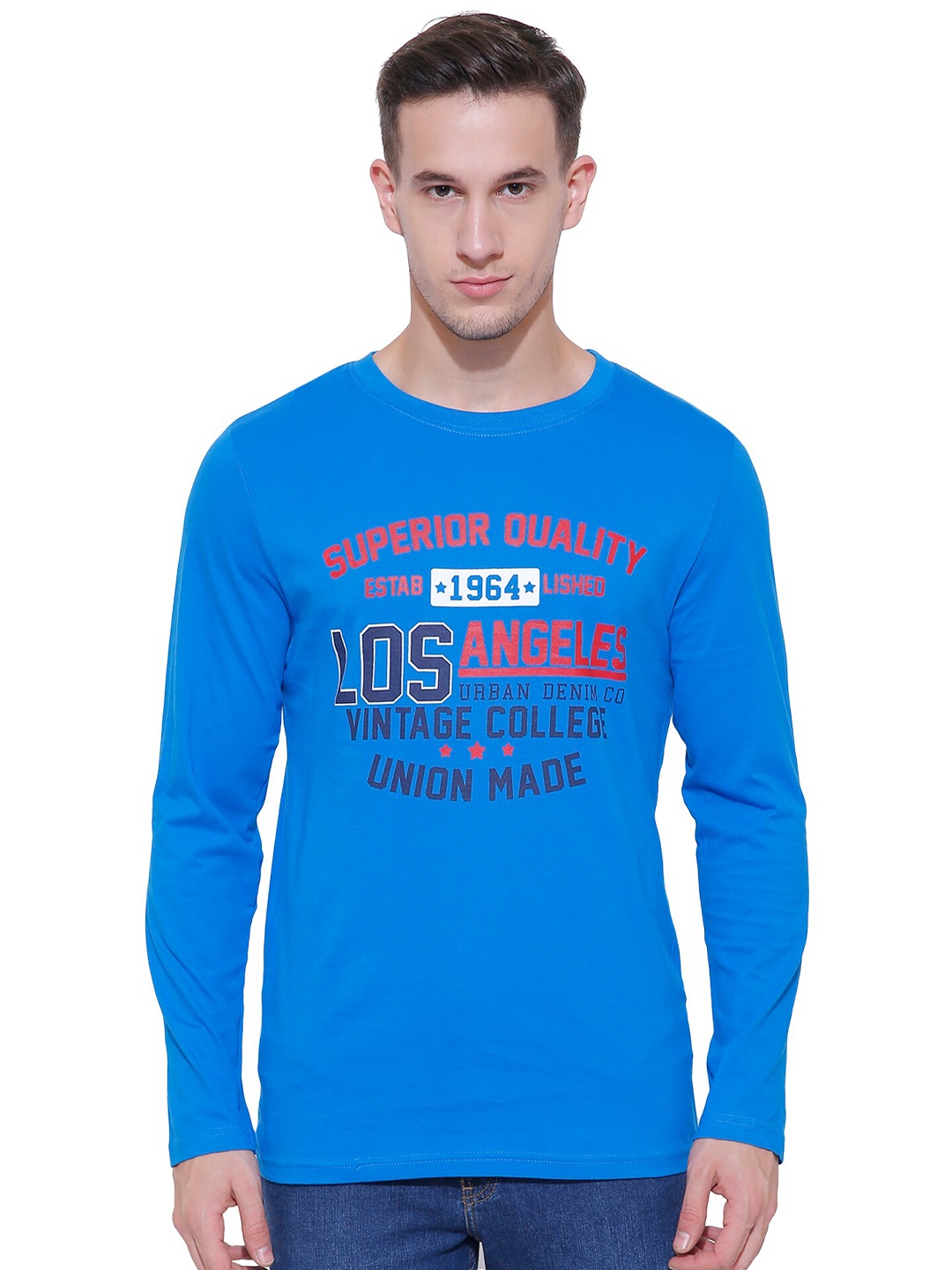 

DYCA Men Blue Typography Printed Pure Cotton T-shirt