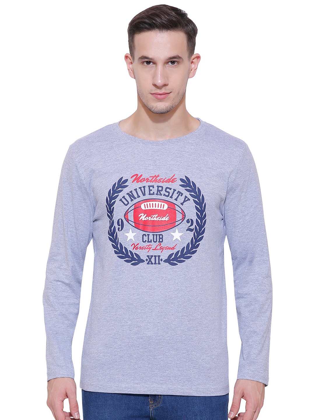 DYCA Men Grey Typography Printed T-shirt