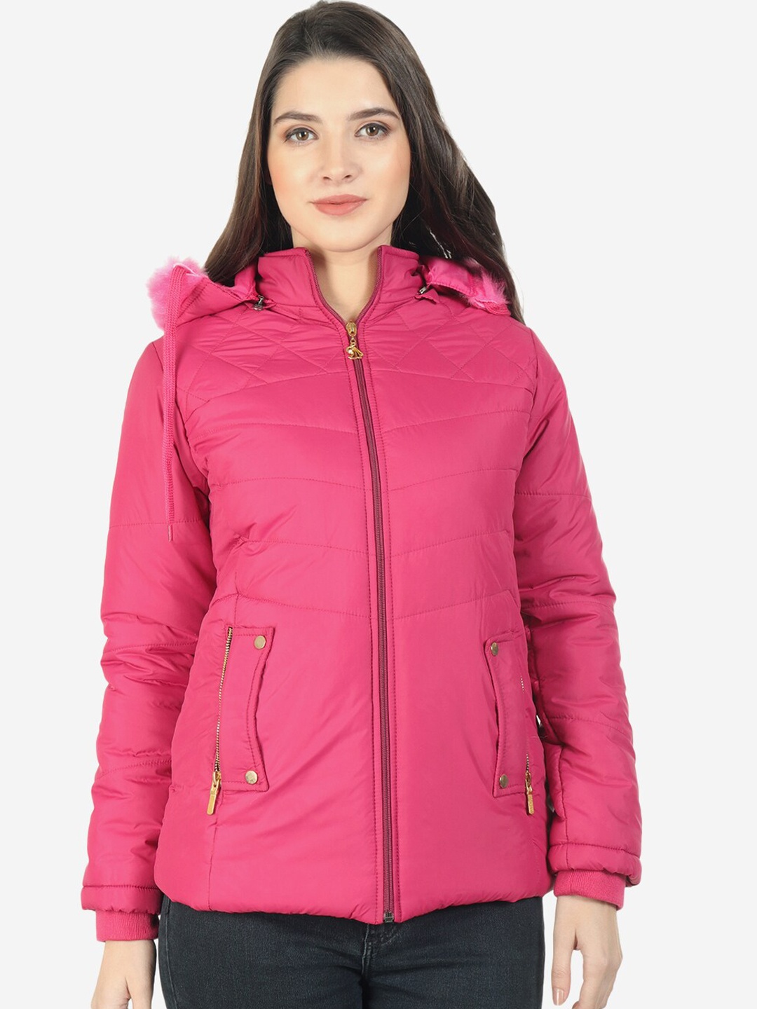 

Xohy Women Pink Lightweight Outdoor Hooded Puffer Jacket