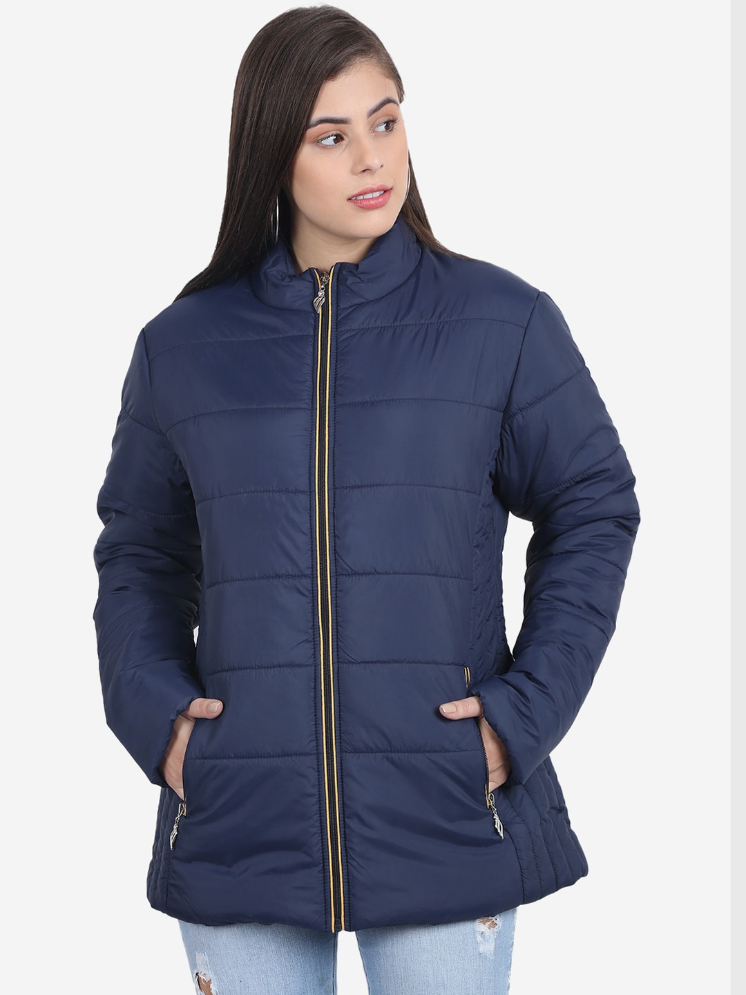 

Xohy Women Navy Blue Geometric Lightweight Outdoor Puffer Jacket