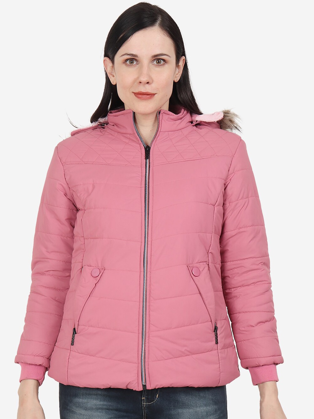 

Xohy Women Pink Geometric Lightweight Outdoor Parka Jacket