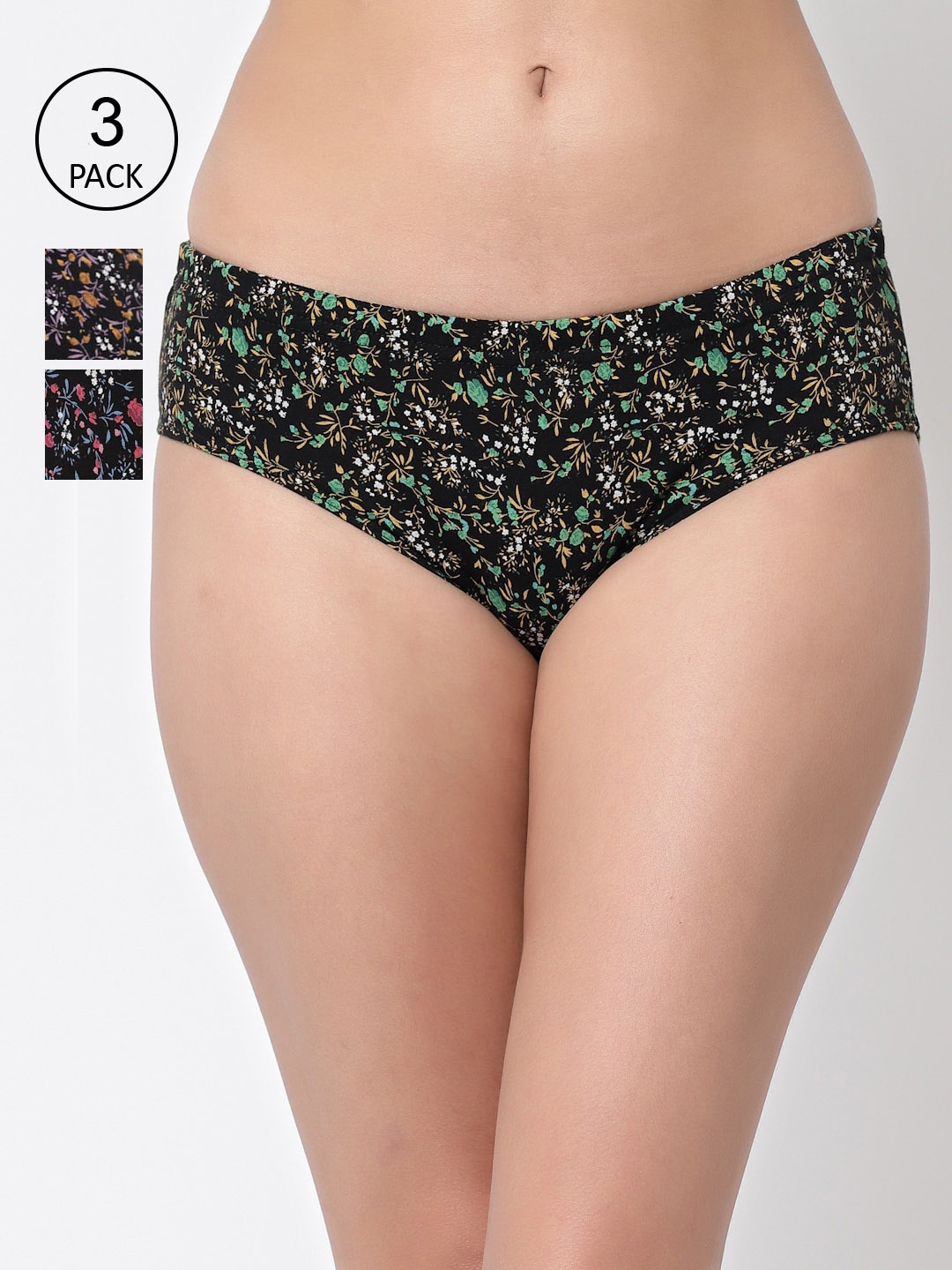 Floret Women Pack Of 3 Assorted Hipster Briefs