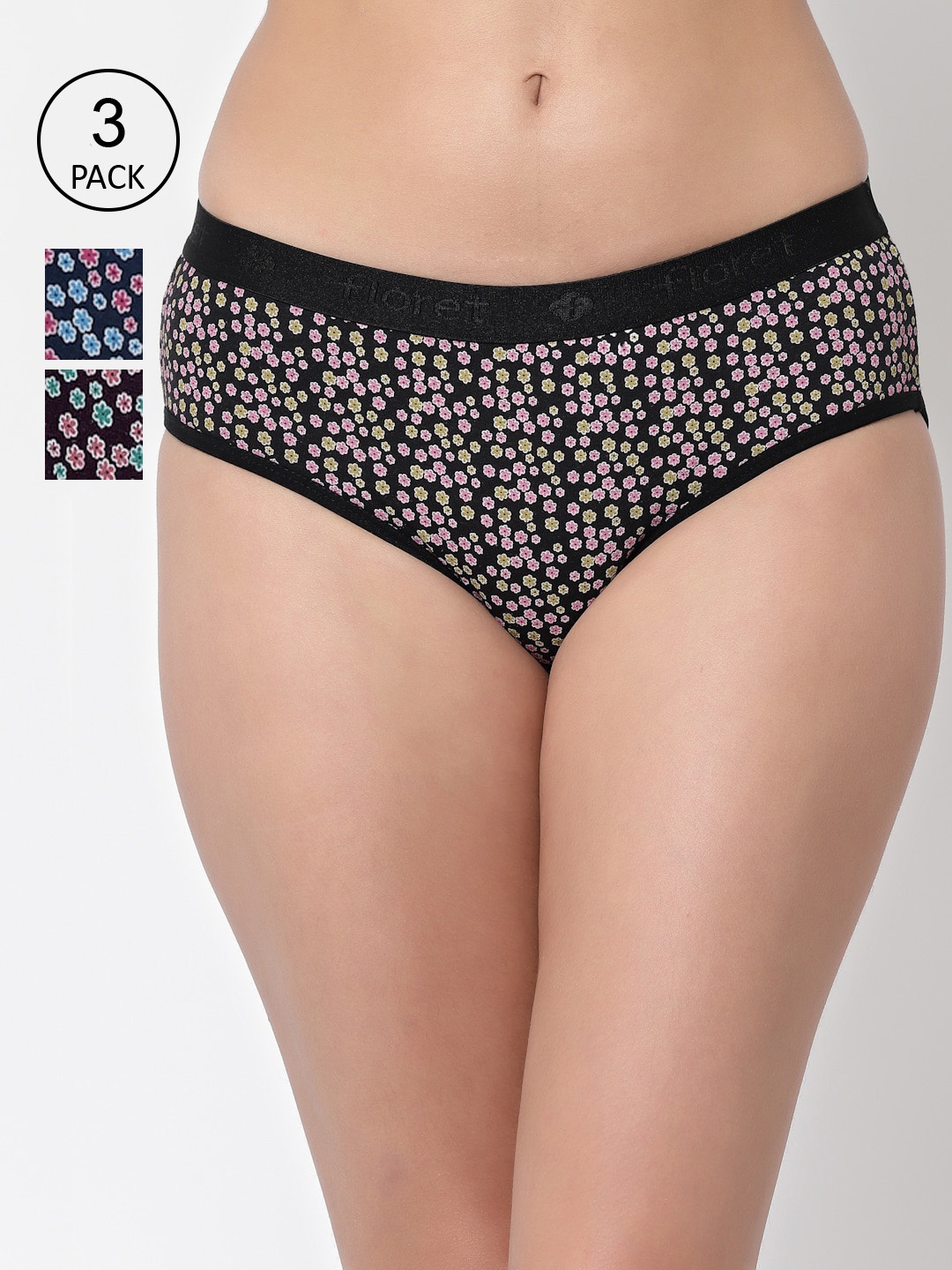 Floret Women Pack Of 3 Assorted Hipster Briefs