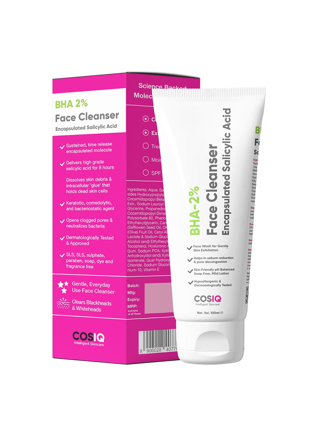 

CosIQ Unisex BHA Salicylic Acid Skin friendly Face Wash 100ml, Pink
