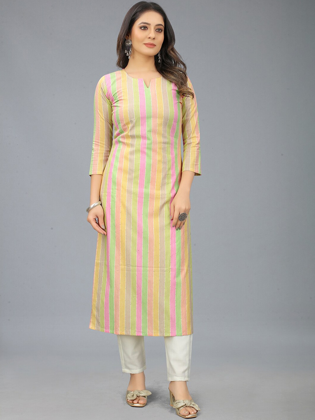 

GUNVANTI FAB Women Striped Sequined Detail Kurta With Trouser, Multi