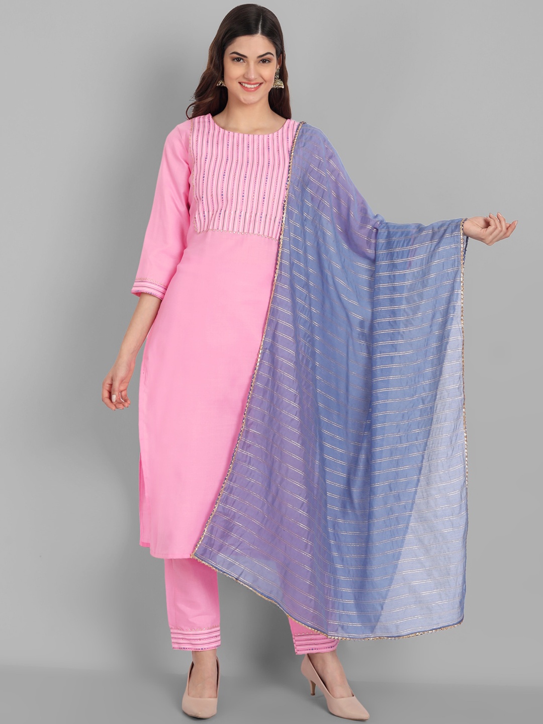 

GUNVANTI FAB Women Pink Yoke Design Kurta with Trousers & With Dupatta