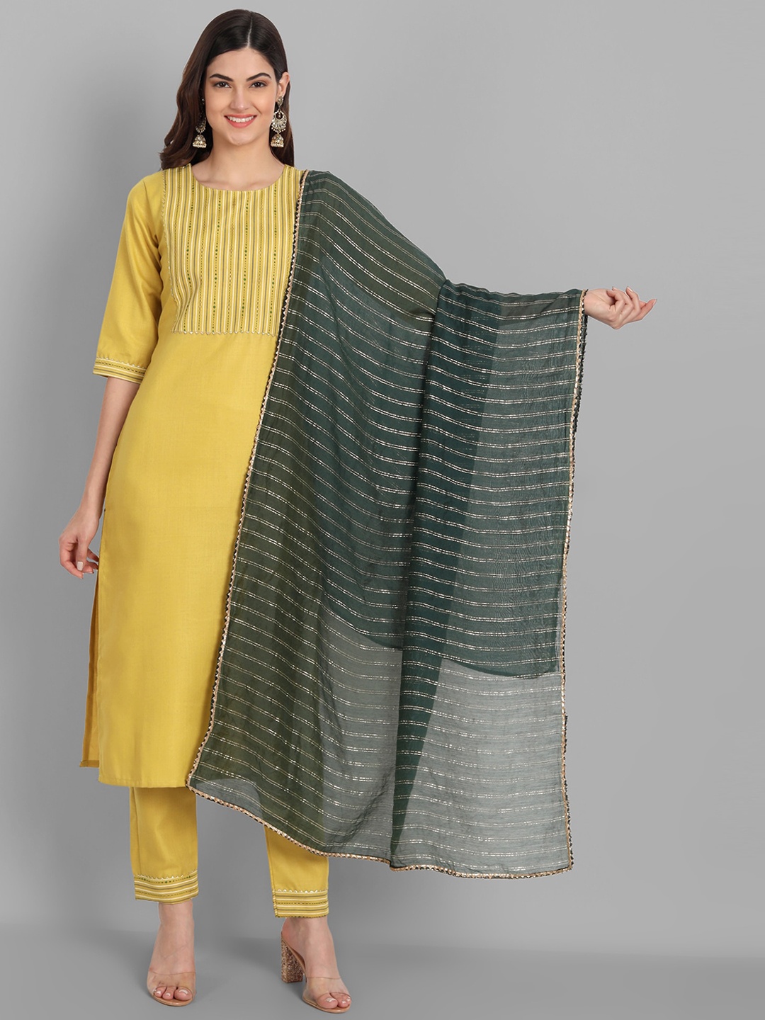 

GUNVANTI FAB Women Yoke Design Kurti with Trousers & With Dupatta, Yellow