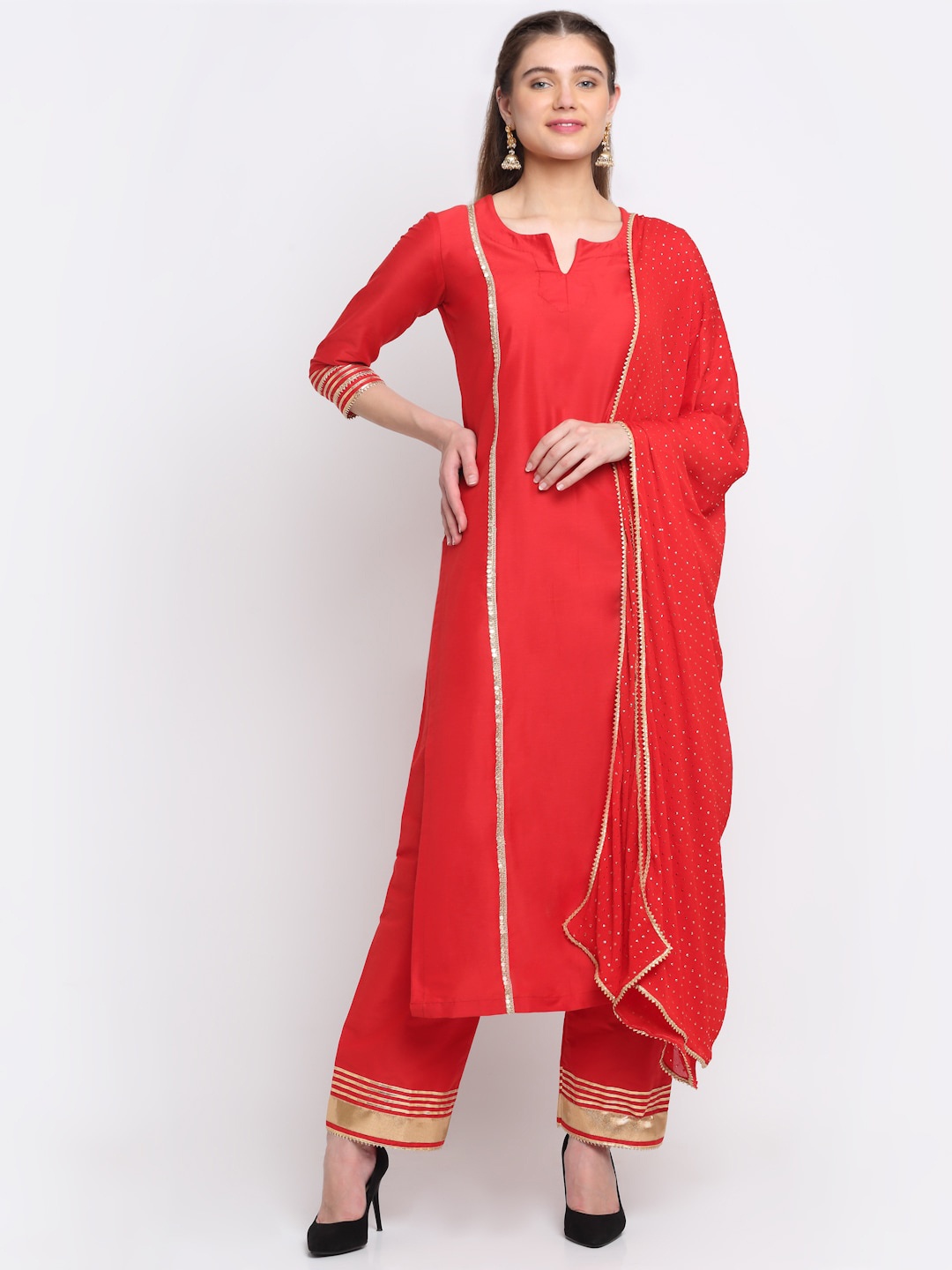 

anokherang Women Embroidered Kurta with Palazzos & With Dupatta, Red