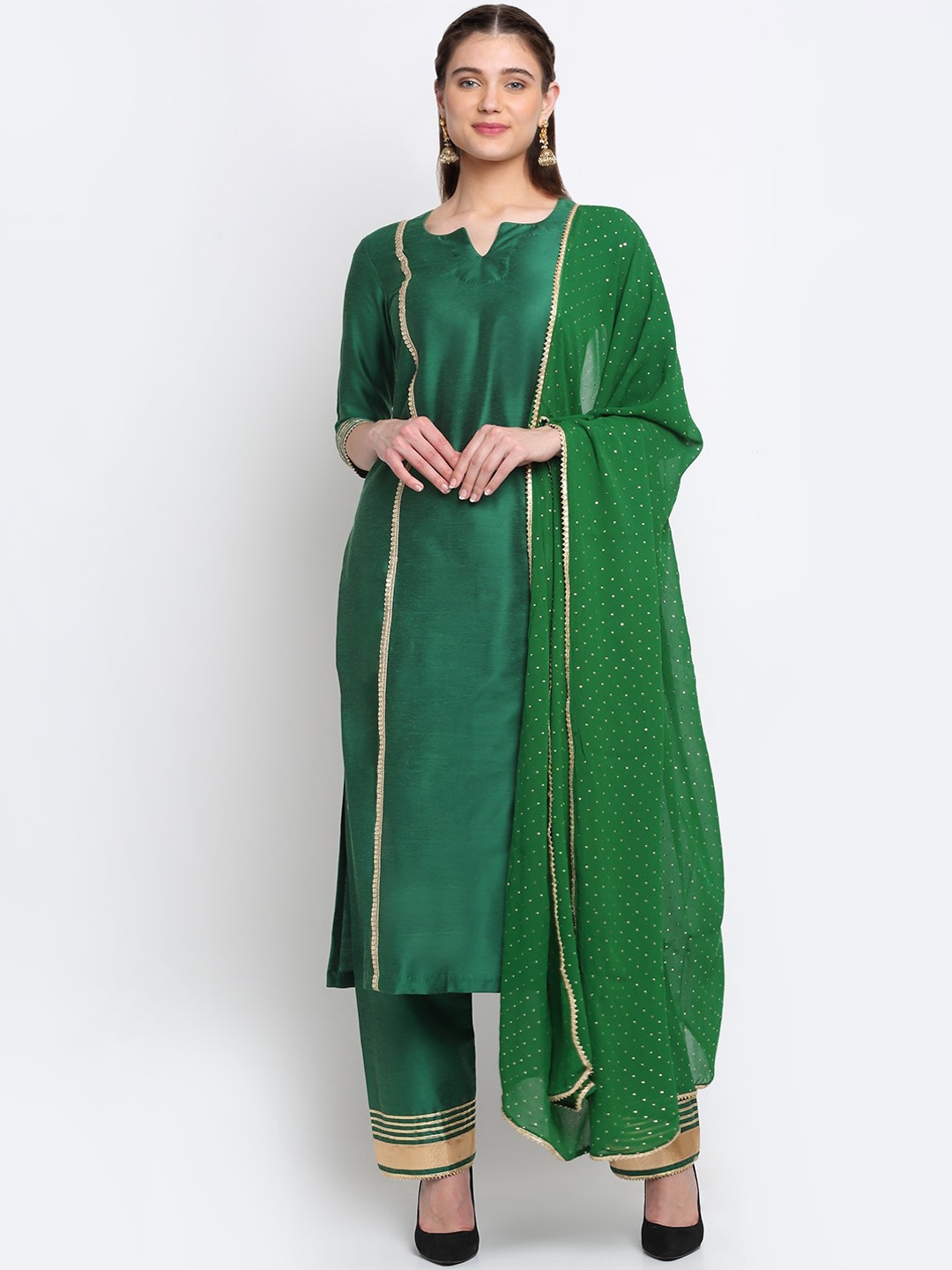 

anokherang Women Green Gotta Patti Kurta with Trousers & With Dupatta