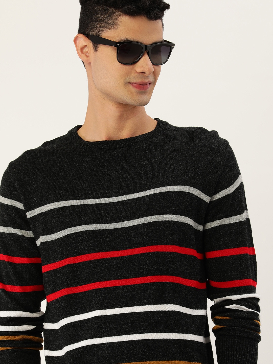 

Sports52 wear Men Black & White Striped Pullover