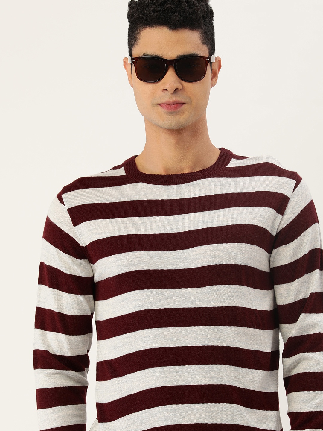 

Sports52 wear Men White & Maroon Striped Pullover