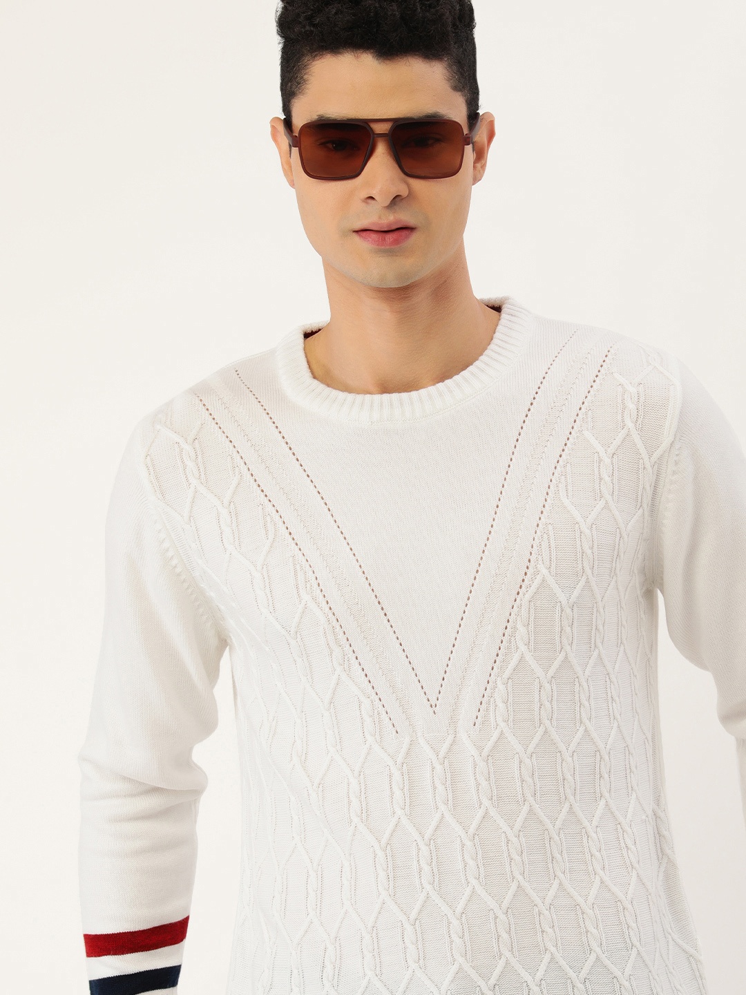 

Sports52 wear Men White Cable Knit Pullover