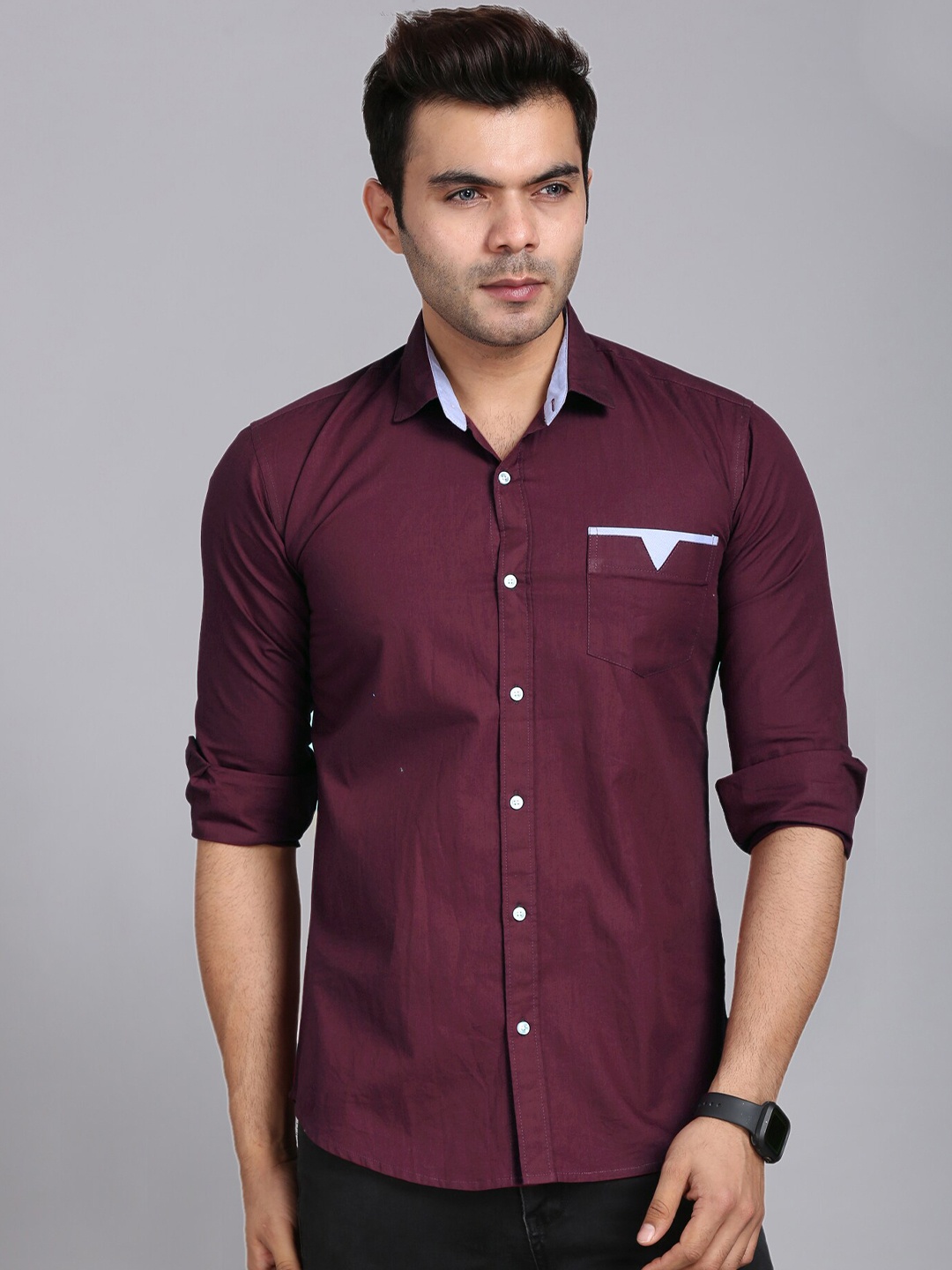 

FINIVO FASHION Men Maroon Standard Casual Shirt