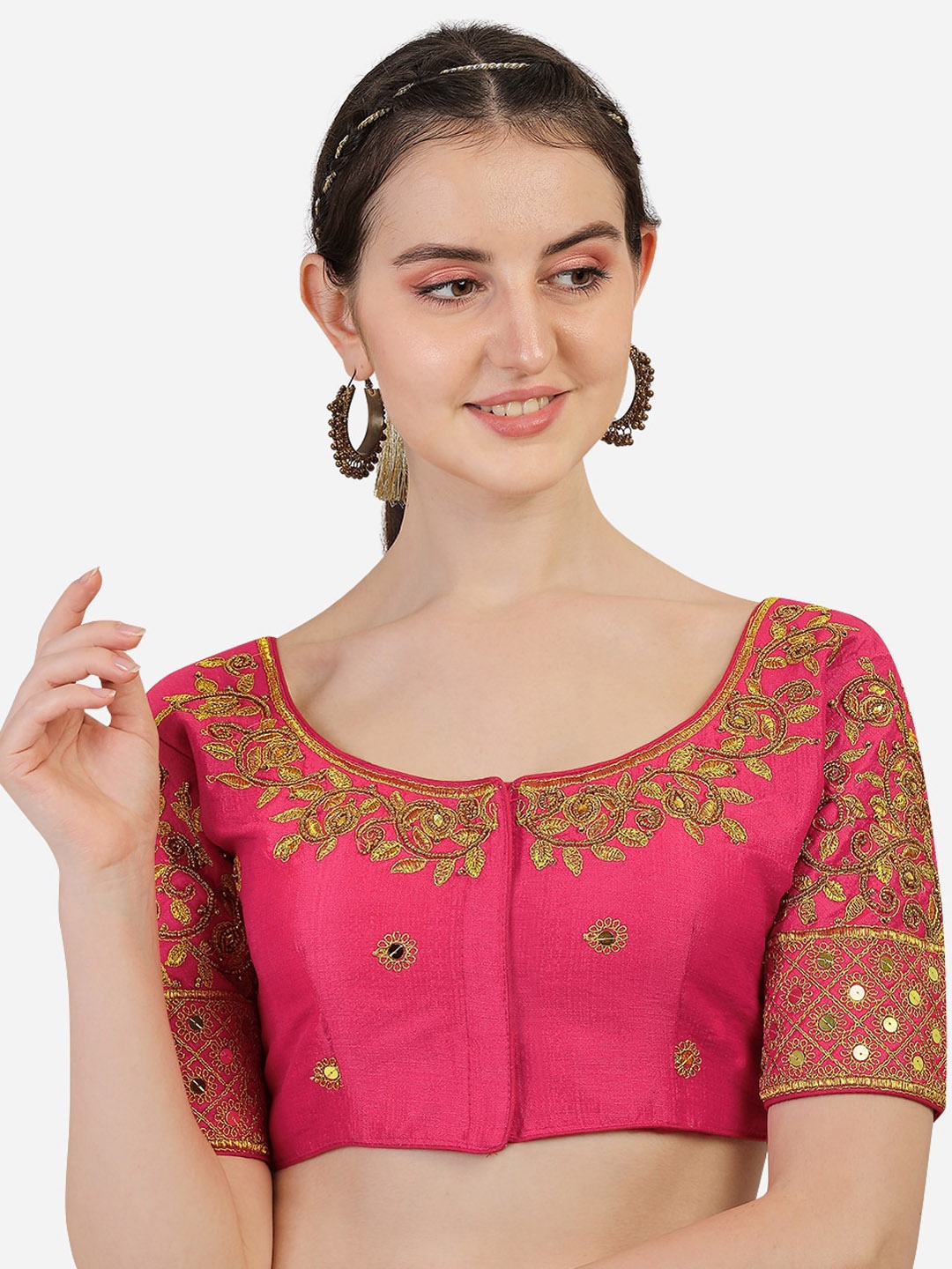 

Sumaira Tex Pink Embroidered Silk Saree Blouse