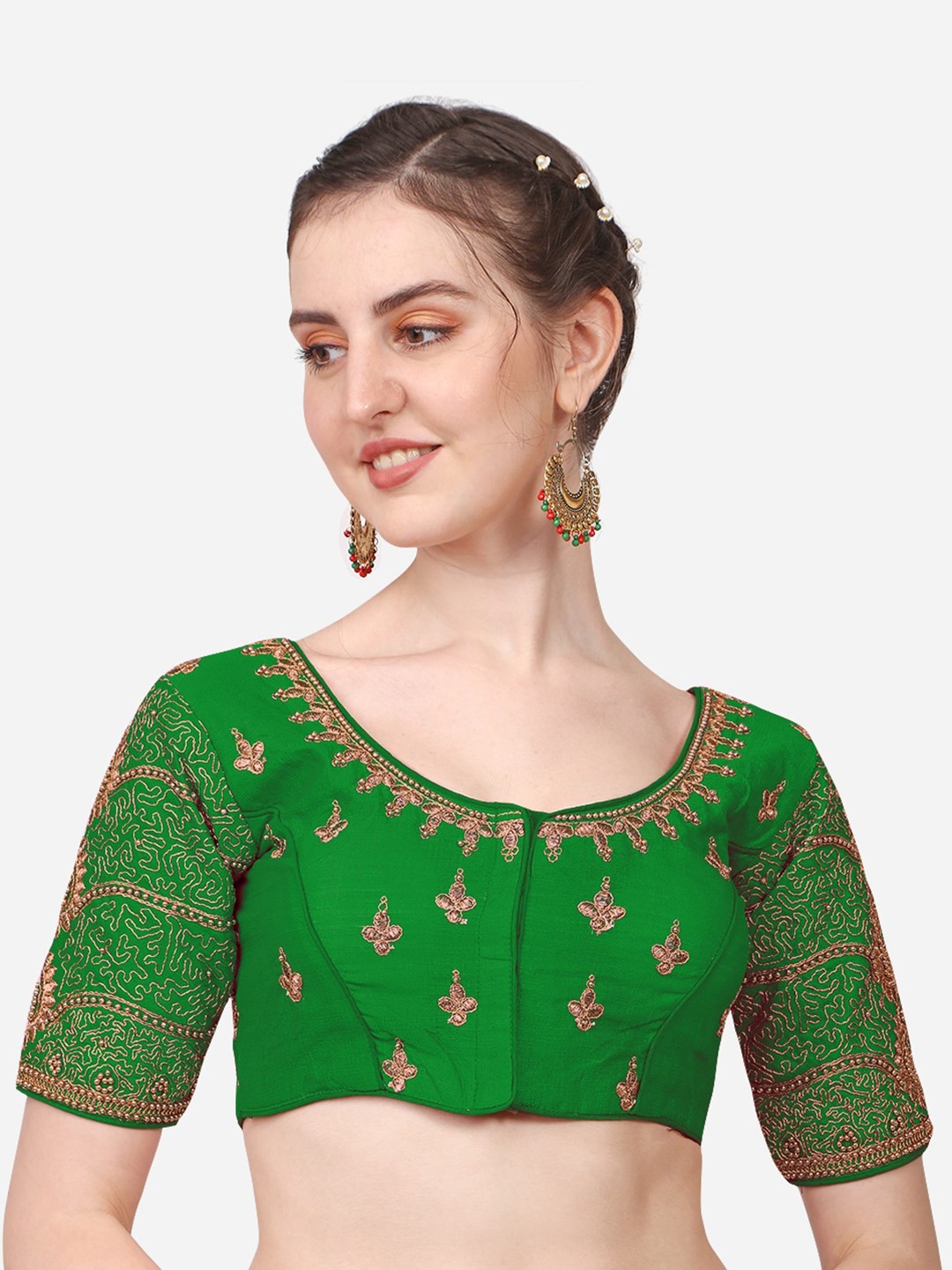 

Sumaira Tex Green Embroidered Silk Saree Blouse