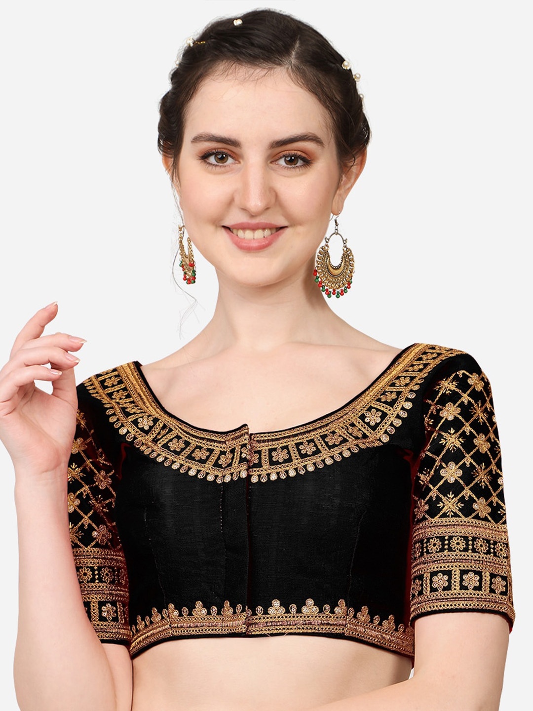 

Sumaira Tex Black Embroidered Silk Saree Blouse