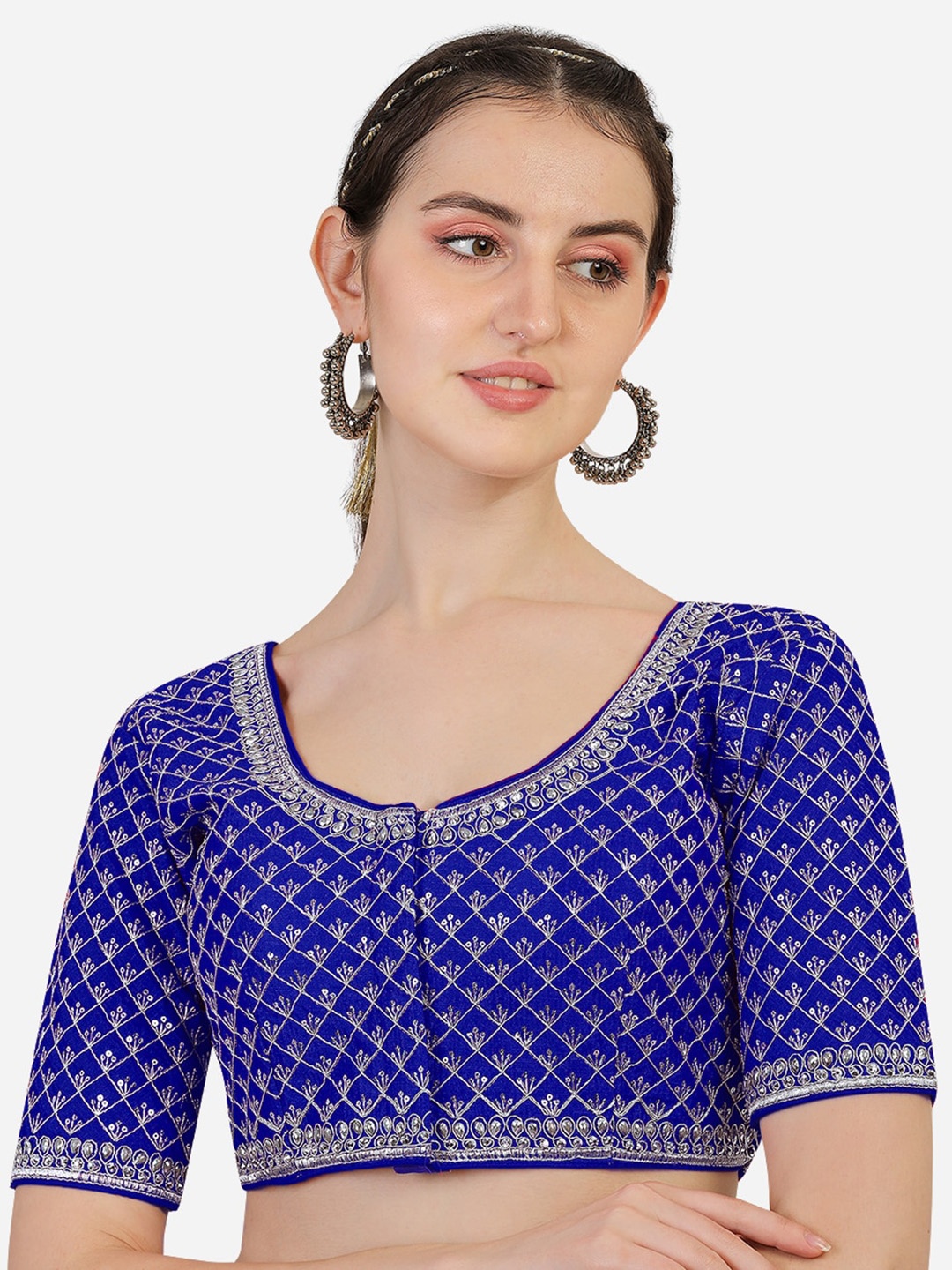 

Sumaira Tex Blue Embroidered Silk Saree Blouse