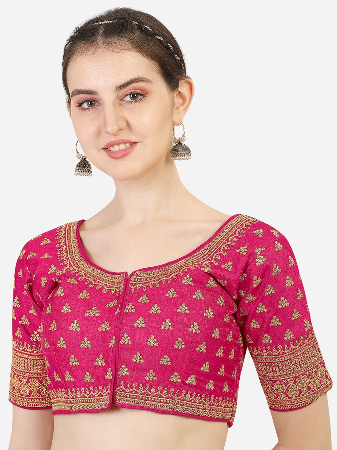 

Sumaira Tex Pink Embroidered Silk Saree Blouse
