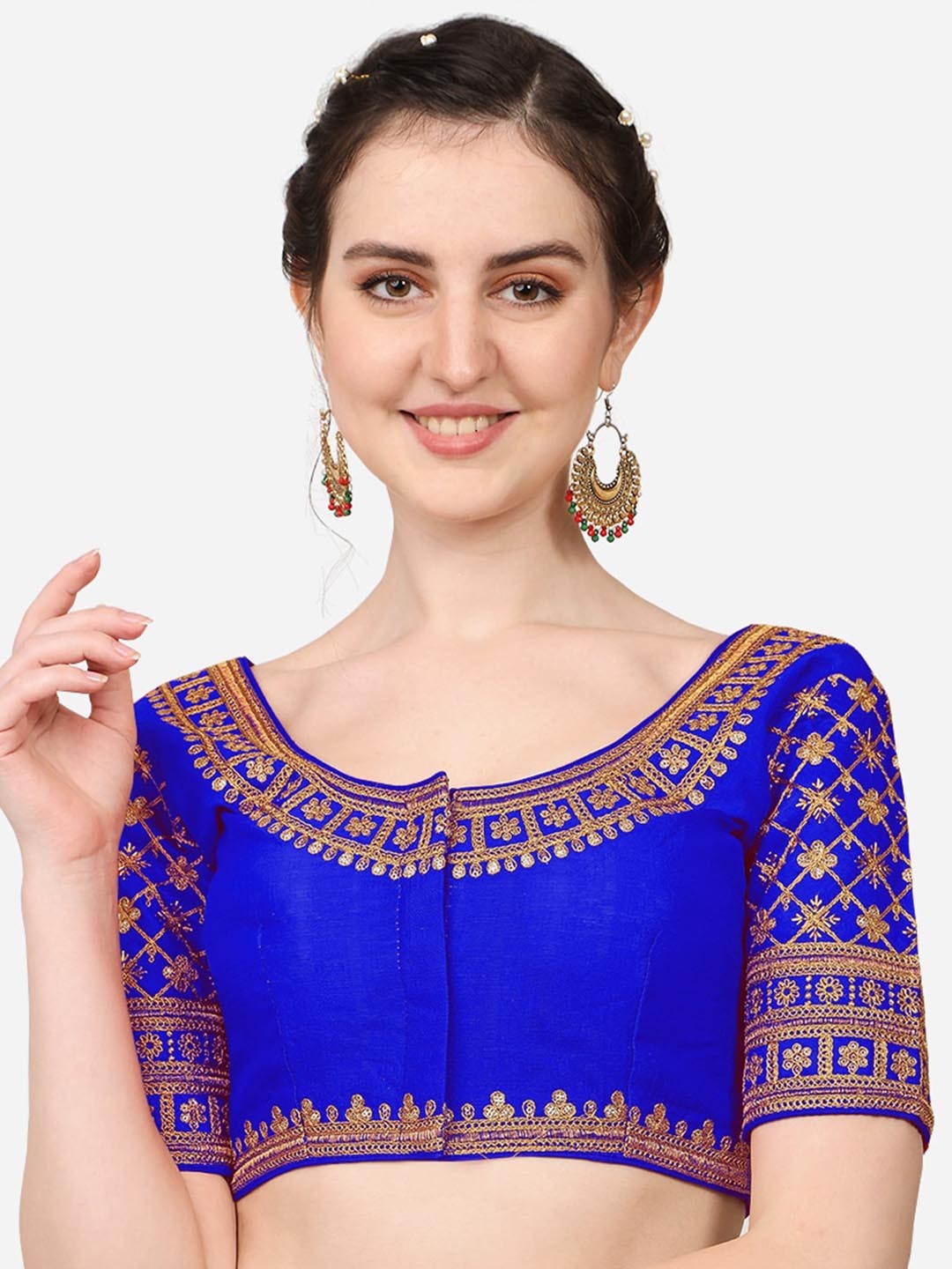 

Sumaira Tex Blue Embroidered Silk Saree Blouse