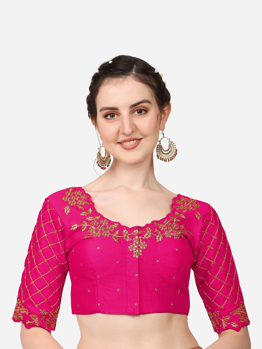 

Sumaira Tex Pink Embroidered Silk Saree Blouse