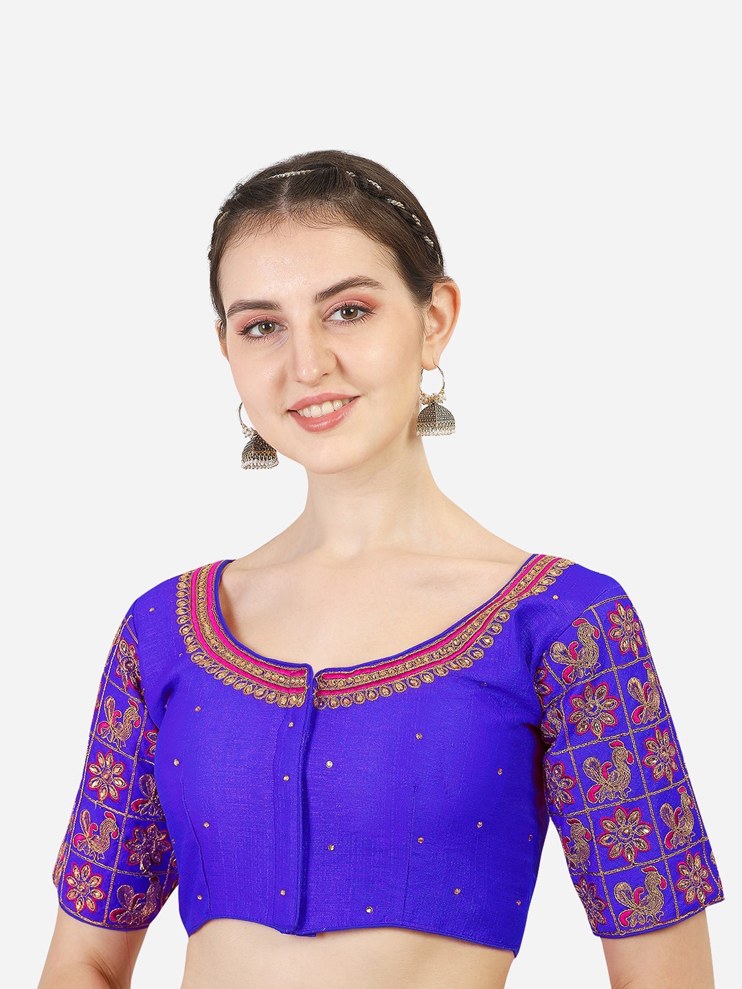 

Sumaira Tex Blue Embroidered Silk Saree Blouse