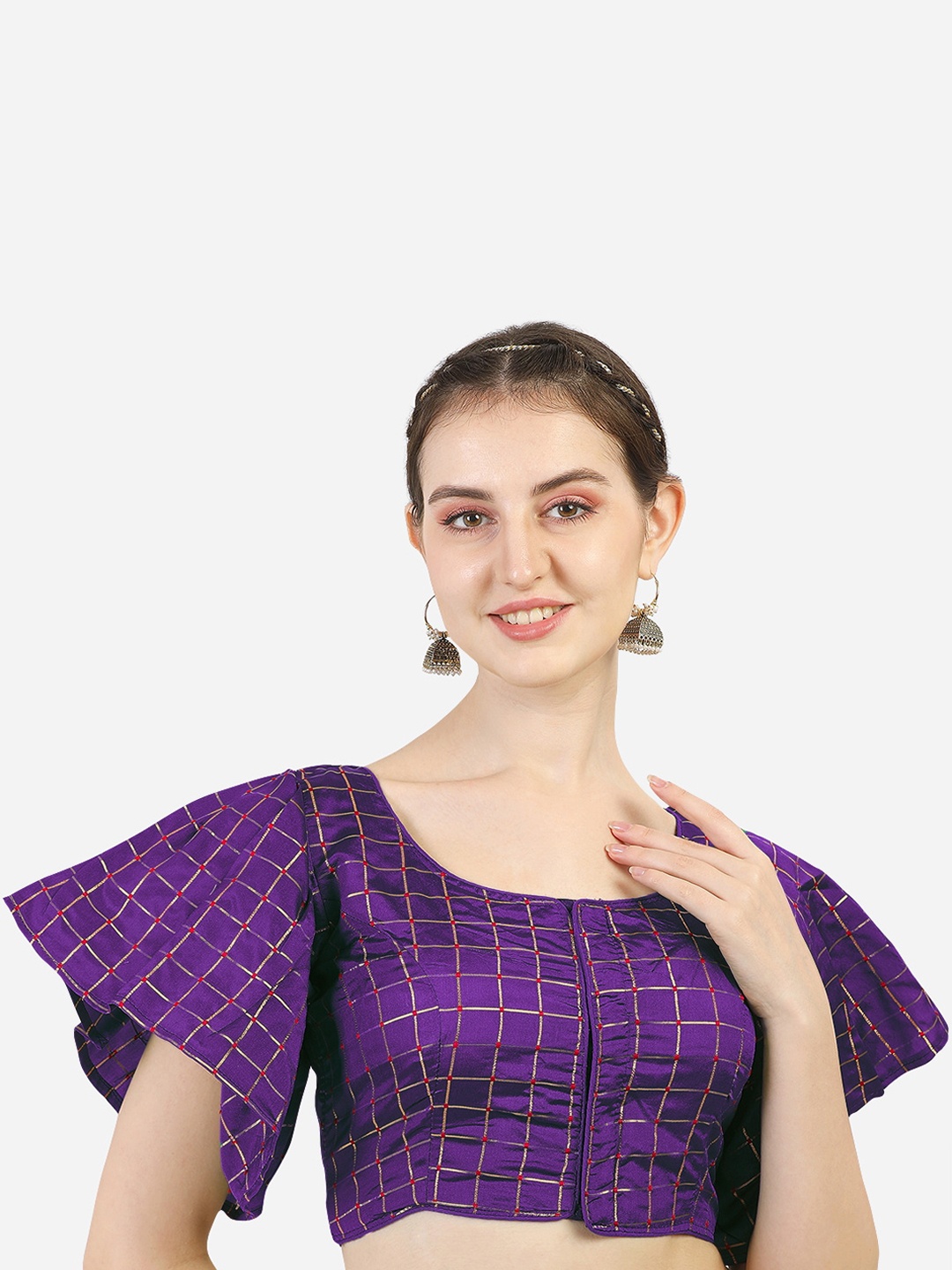 

Sumaira Tex Purple Woven Design Silk Fancy Readymade Saree Blouse