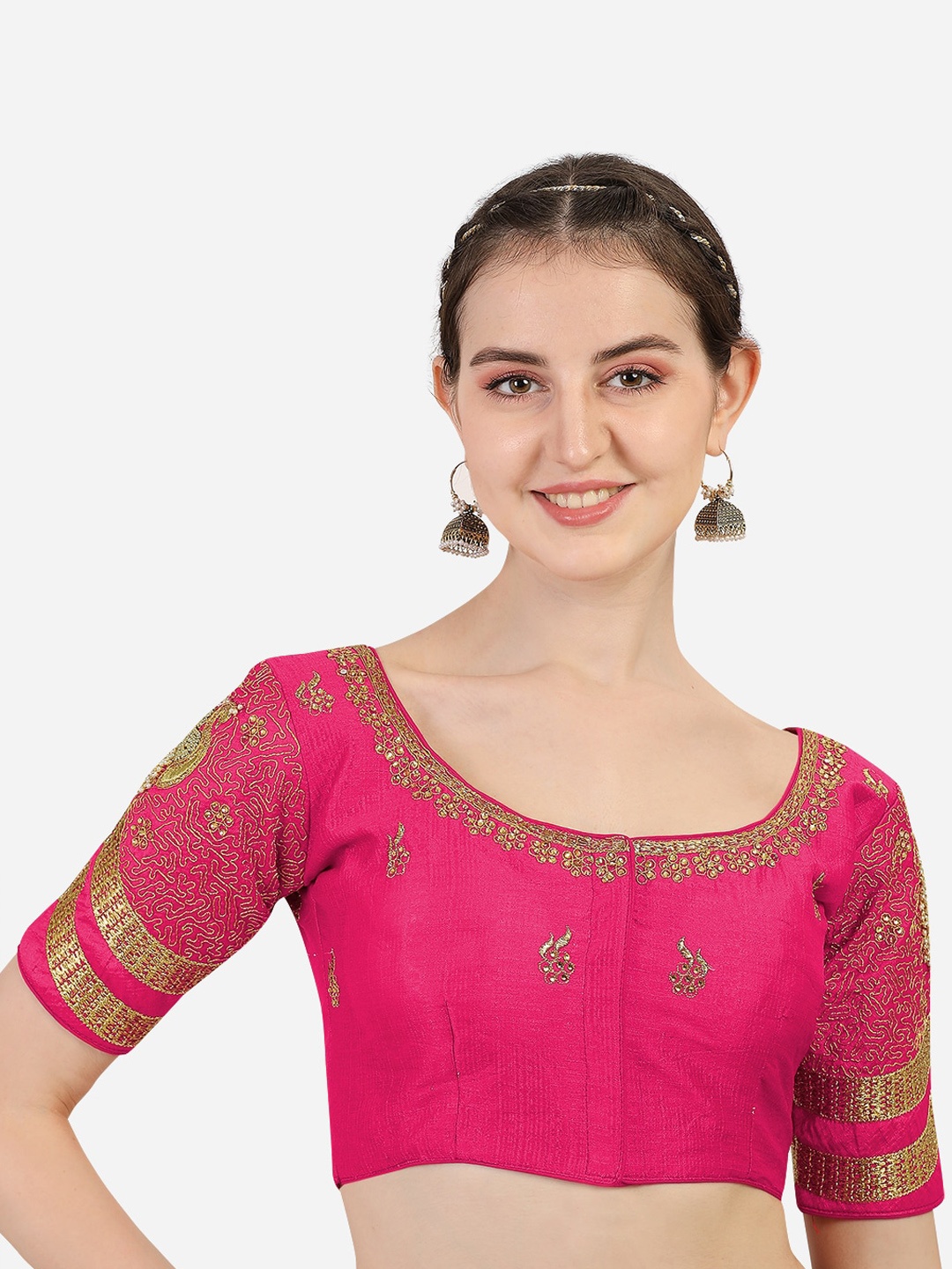 

Sumaira Tex Pink Embroidered Silk Saree Blouse