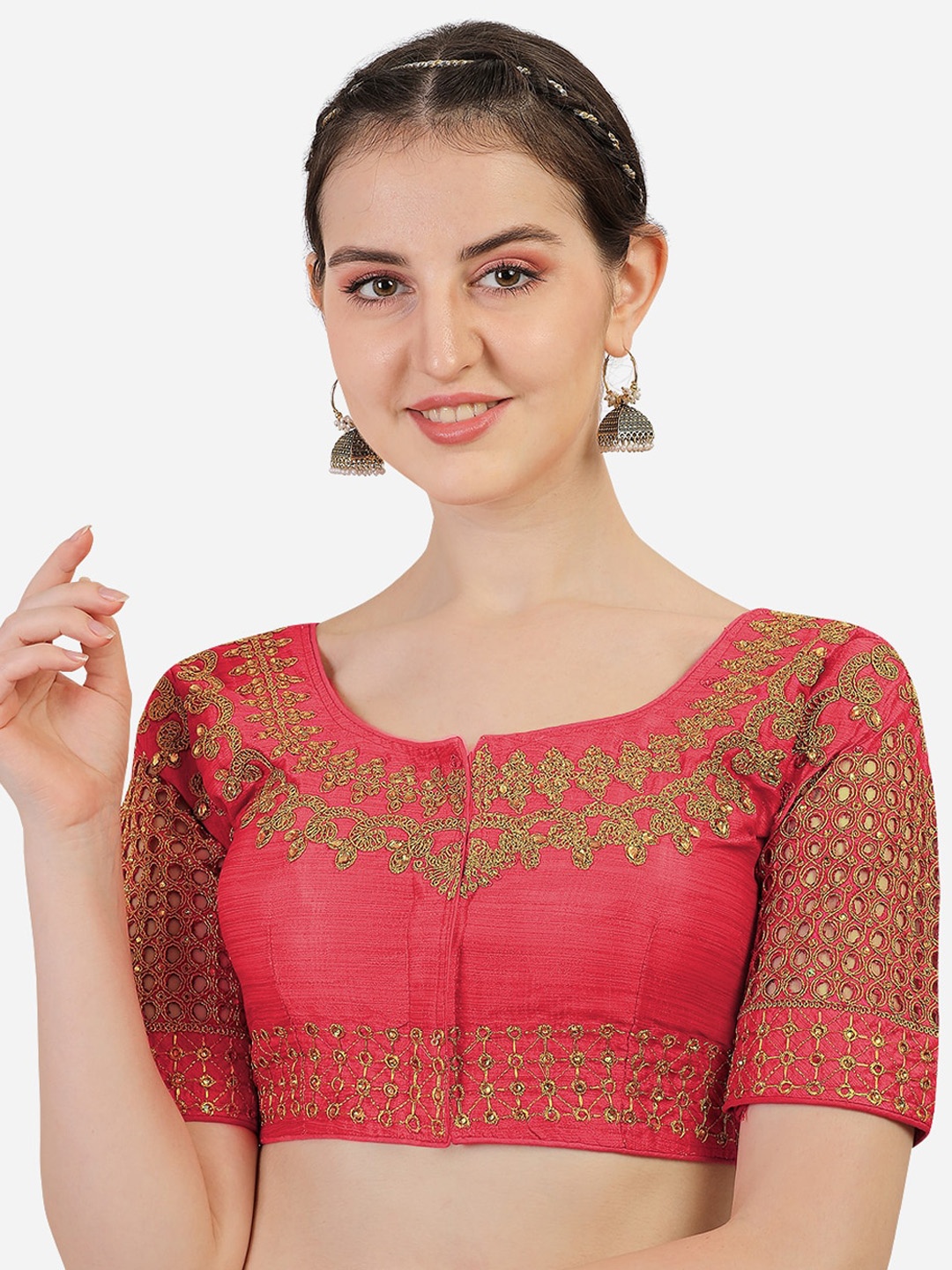 

Sumaira Tex Women Pink Embroidered Stone Work Readymade Blouse