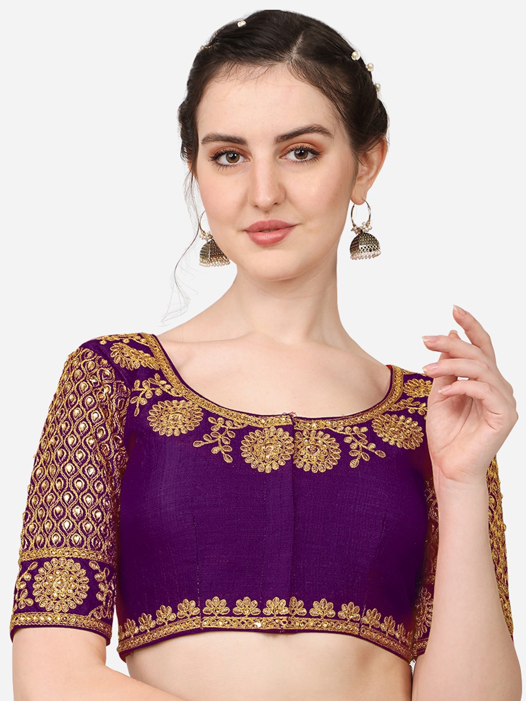 

Sumaira Tex Purple Embroidered Silk Saree Blouse