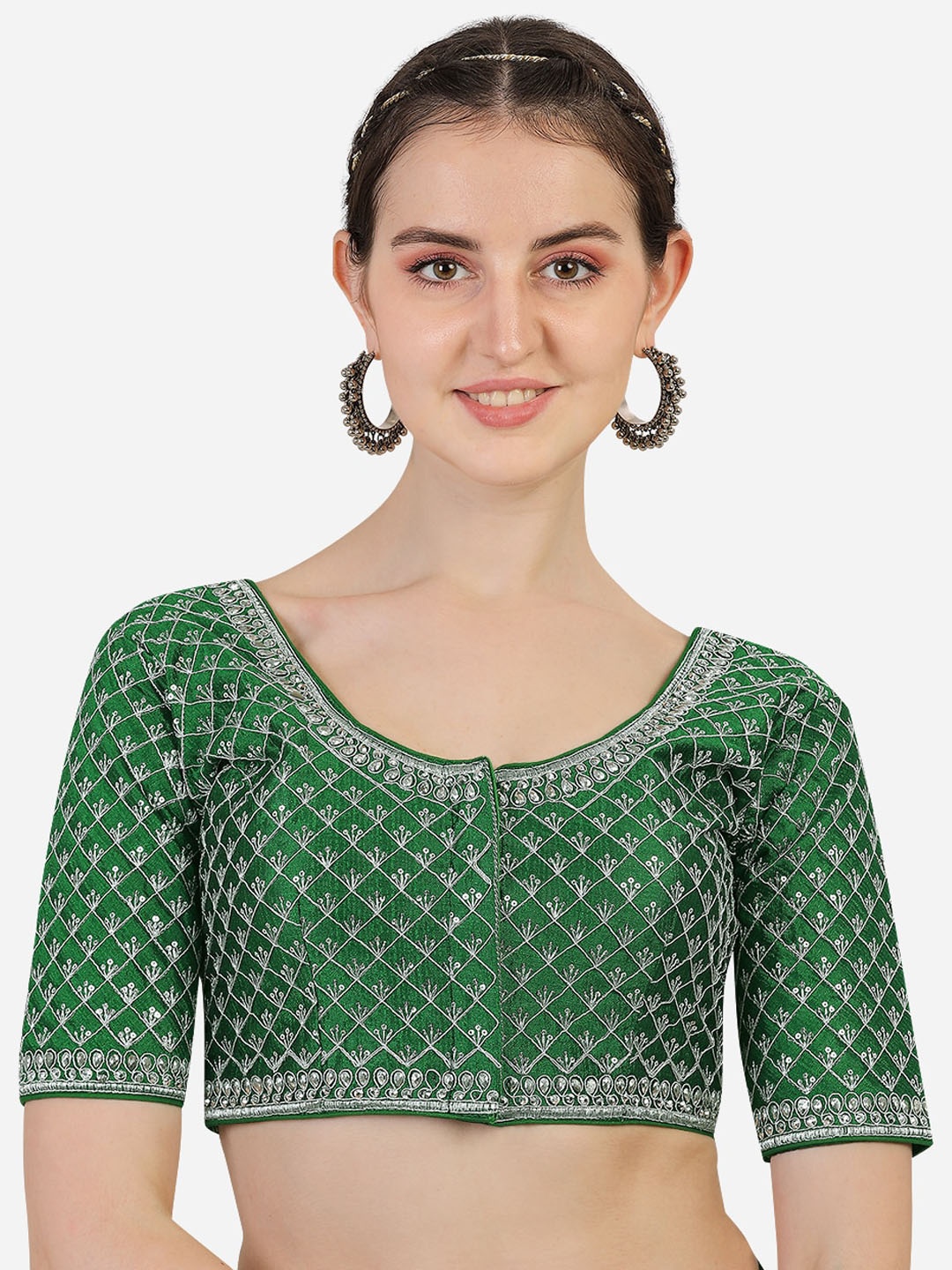 

Sumaira Tex Green Embroidered Silk Readymade Saree Blouse