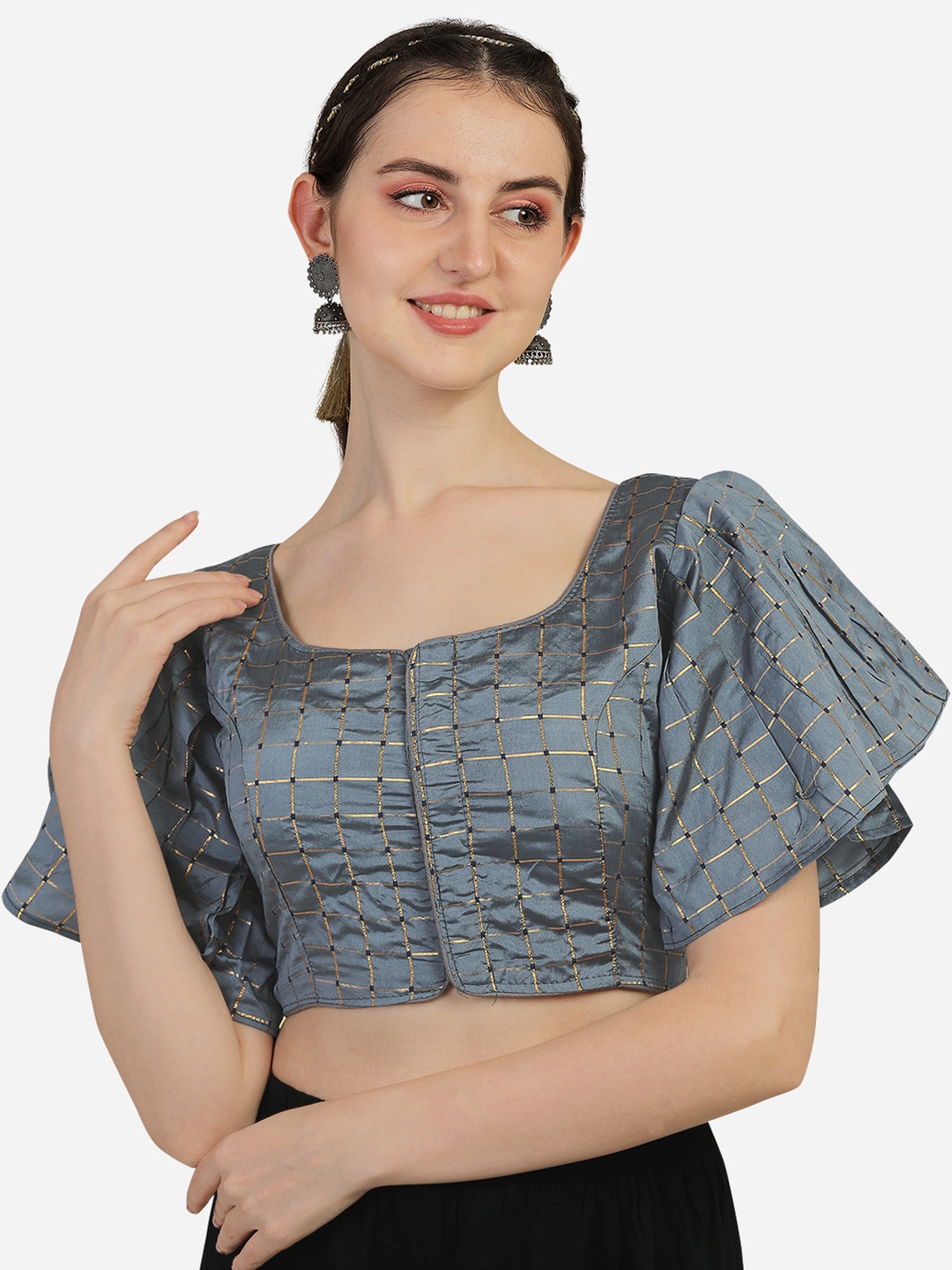

Sumaira Tex Woman Grey Ruffle Saree Blouse
