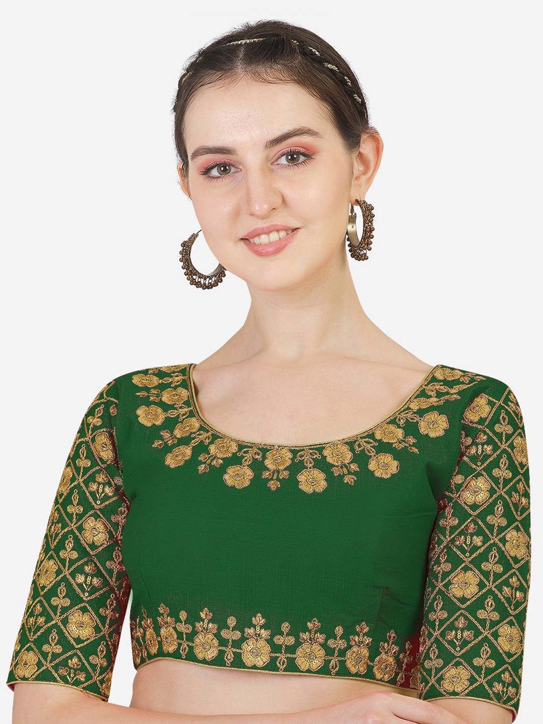 

Sumaira Tex Green Embroidered Readymade Readymade Saree Blouse