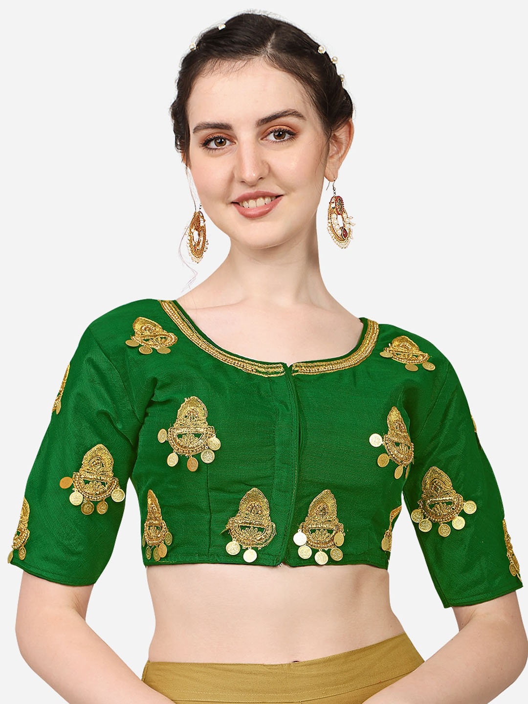 

Sumaira Tex Women Green Bridal Embroiderd Khatli Work Readymade Blouse