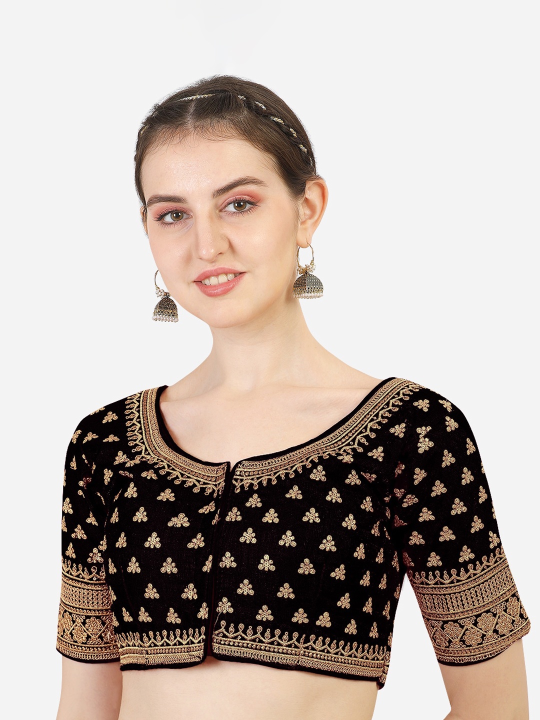 

Sumaira Tex Women Black Embroidered & Khatli Work Readymade Saree Blouse
