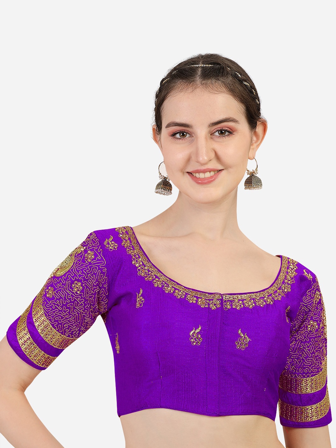 

Sumaira Tex Purple Embroidered Stone & Khatli Work Readymade Saree Blouse