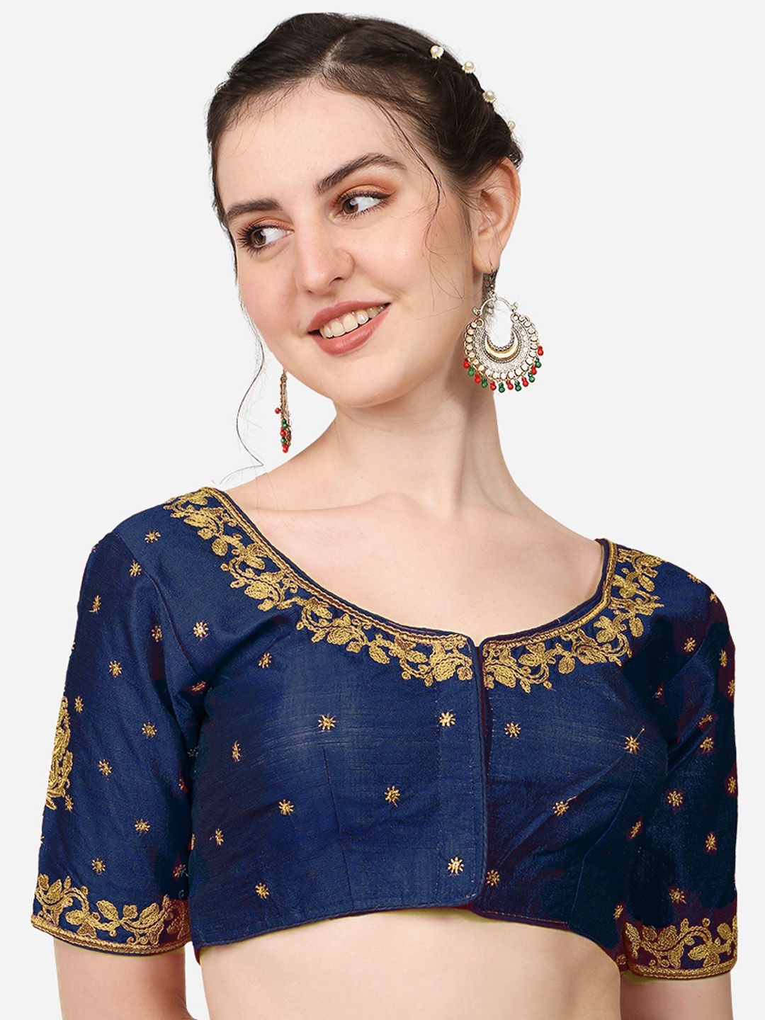 

Sumaira Tex Navy Blue Embroidered Readymade Saree Blouse