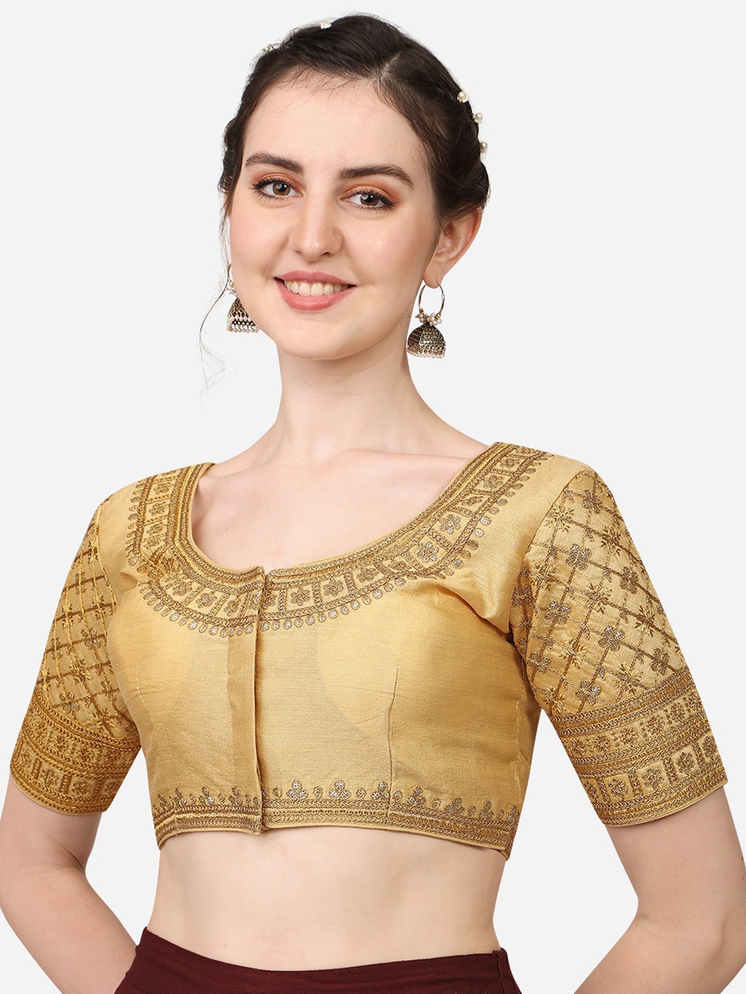 

Sumaira Tex Women Gold-Colored Bridal Embroiderd Readymade Blouse